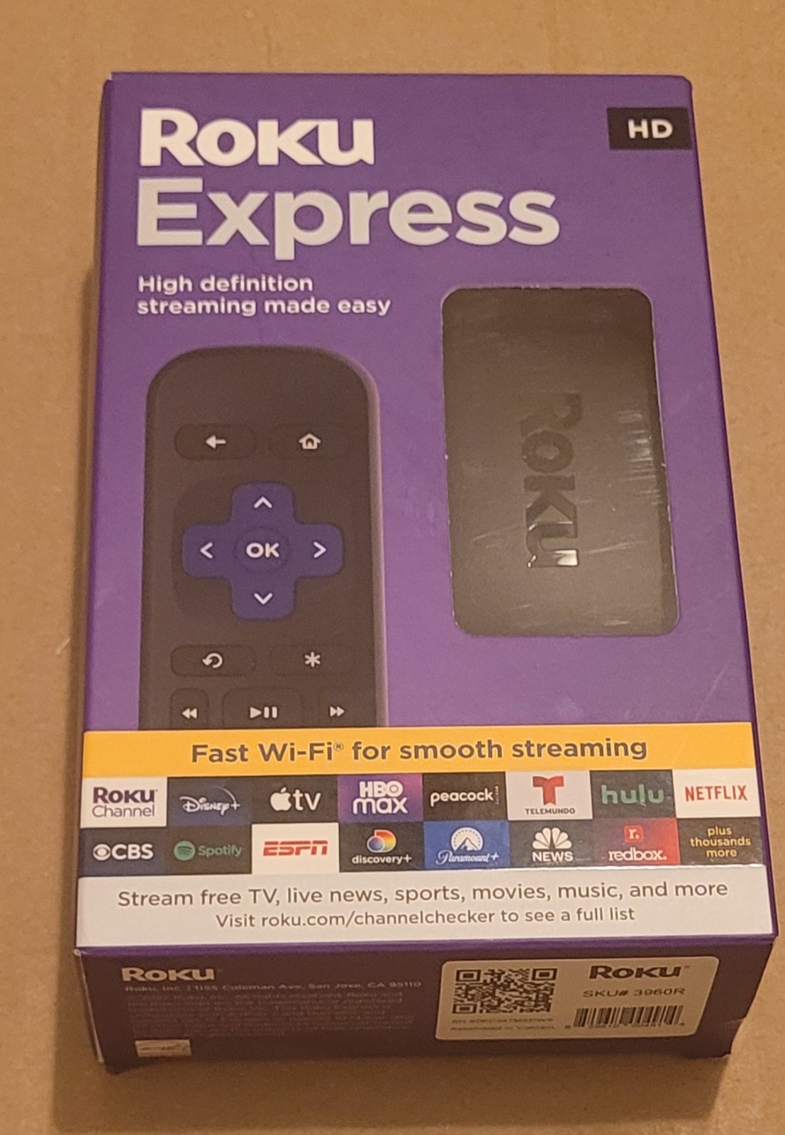 Roku Express 3960r HD Streaming Media Player with High Speed HDMI Cable SEALED