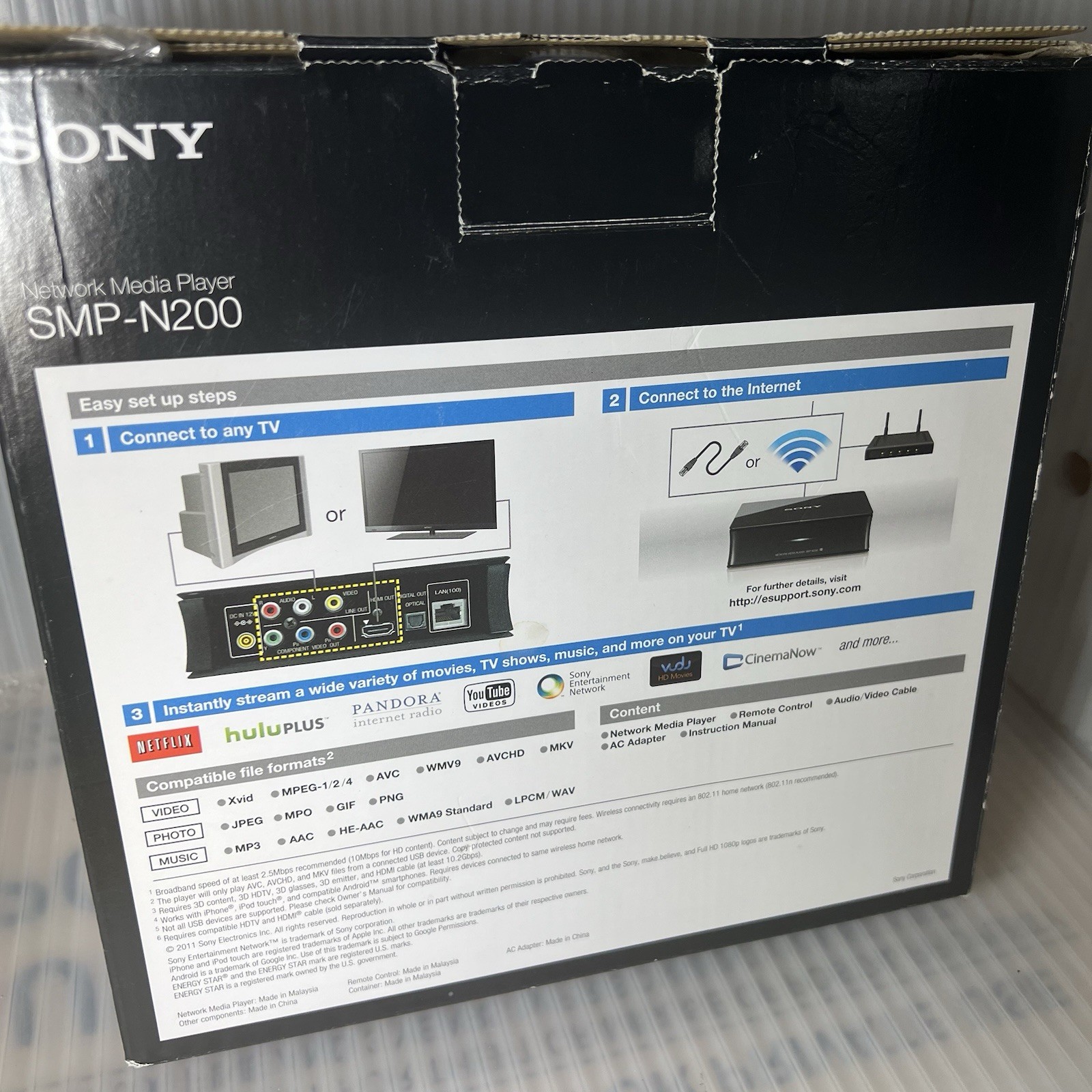 Sony SMP-N200 WiFi Network Media Player with Remote, AC Power Adaptor Open Box