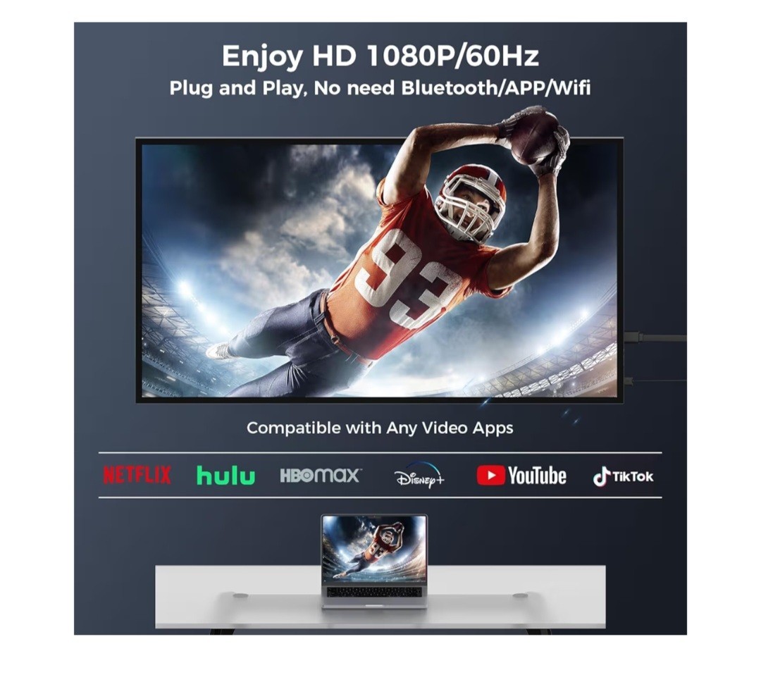 Adaptador inalámbrico HDMI, 1080P,iOS/Android/Windows/Mac a HDTV/Monitor