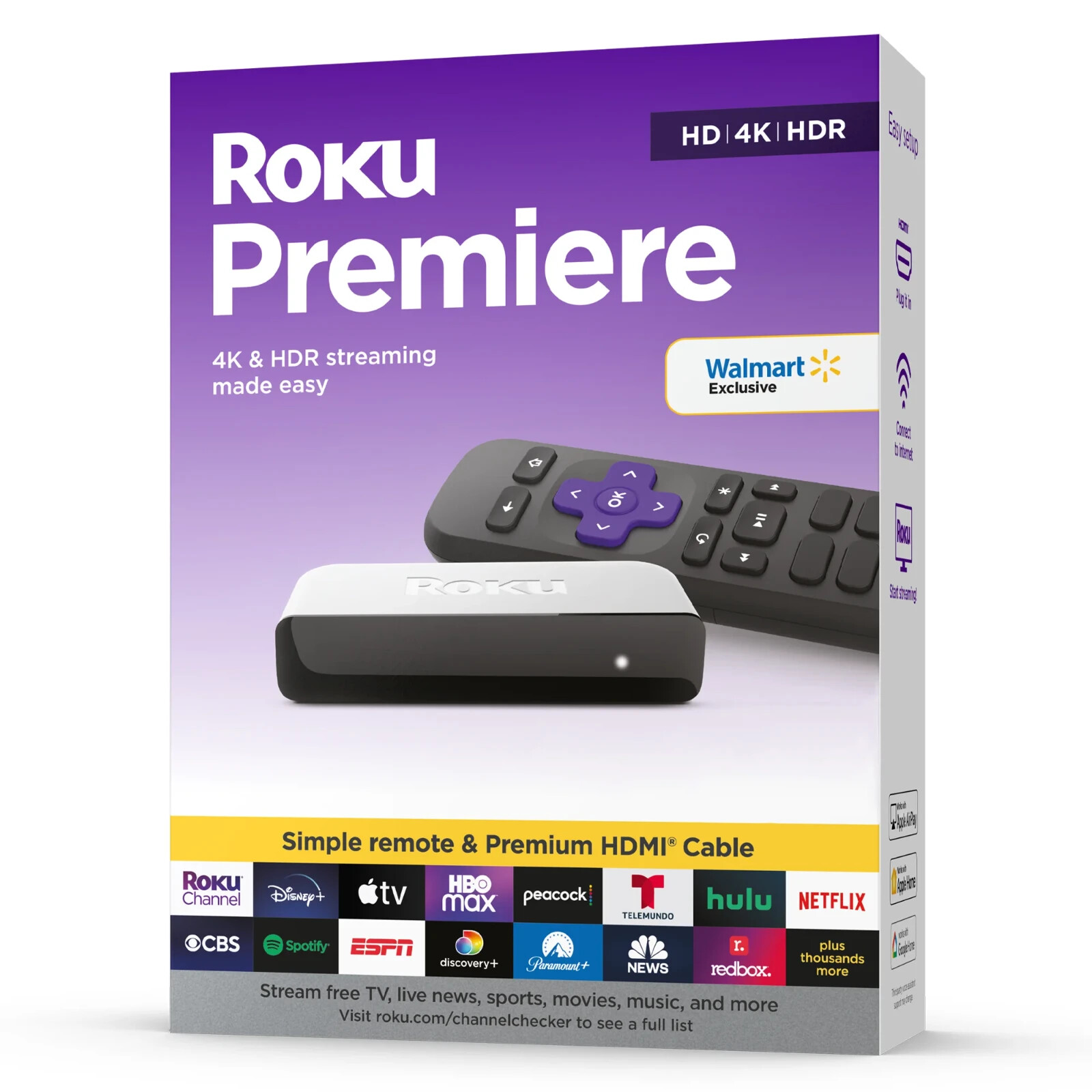 Roku Premiere|4K/HDR Streaming Media Player, High Speed HDMI, Standard Remote