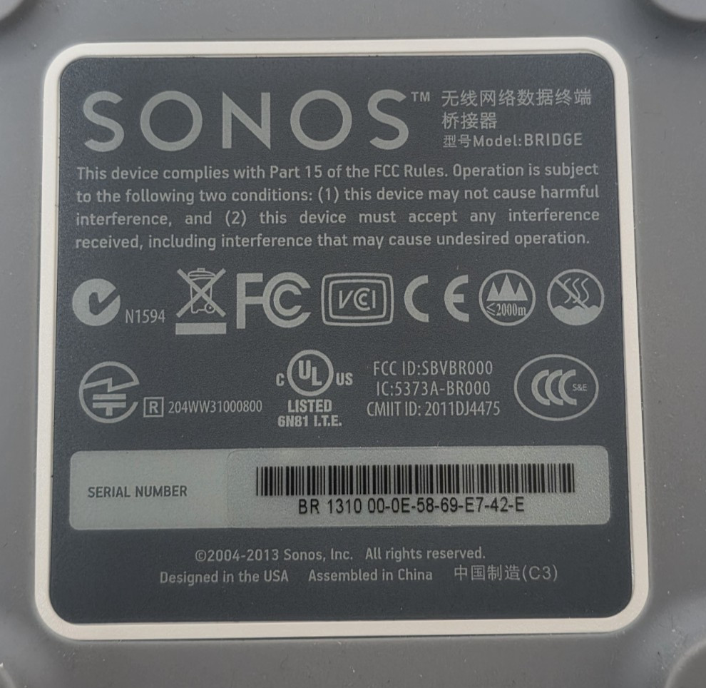 TESTED Sonos Connect Bridge Good Condition- Needs Power Supply
