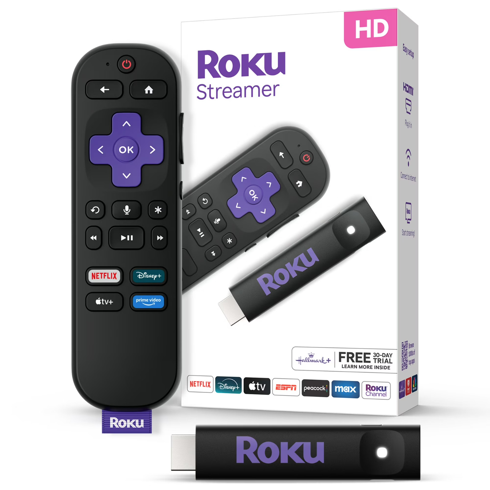 Roku HD Streamer 2026 Streaming Stick Device for TV with Voice Remote Free Cable