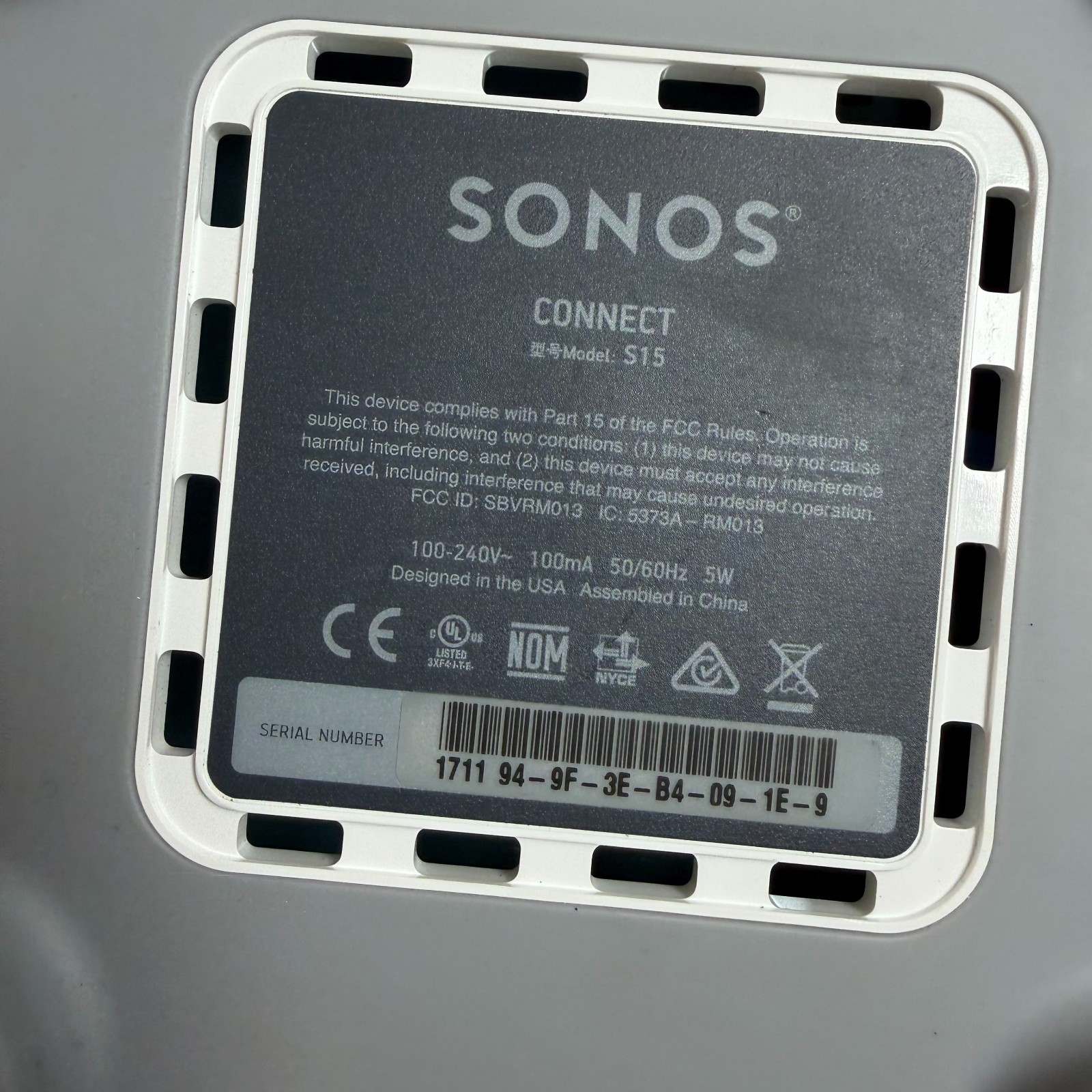 Sonos ZonePlayer Zp90 White Wireless Wi-Fi Music Streaming Network Audio Player