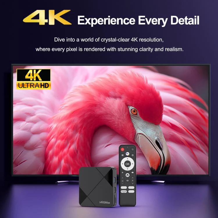 H96Max 4K UHD Android 14 Smart TV Box with Remote Control, RK3518 Quad-Core, 1G