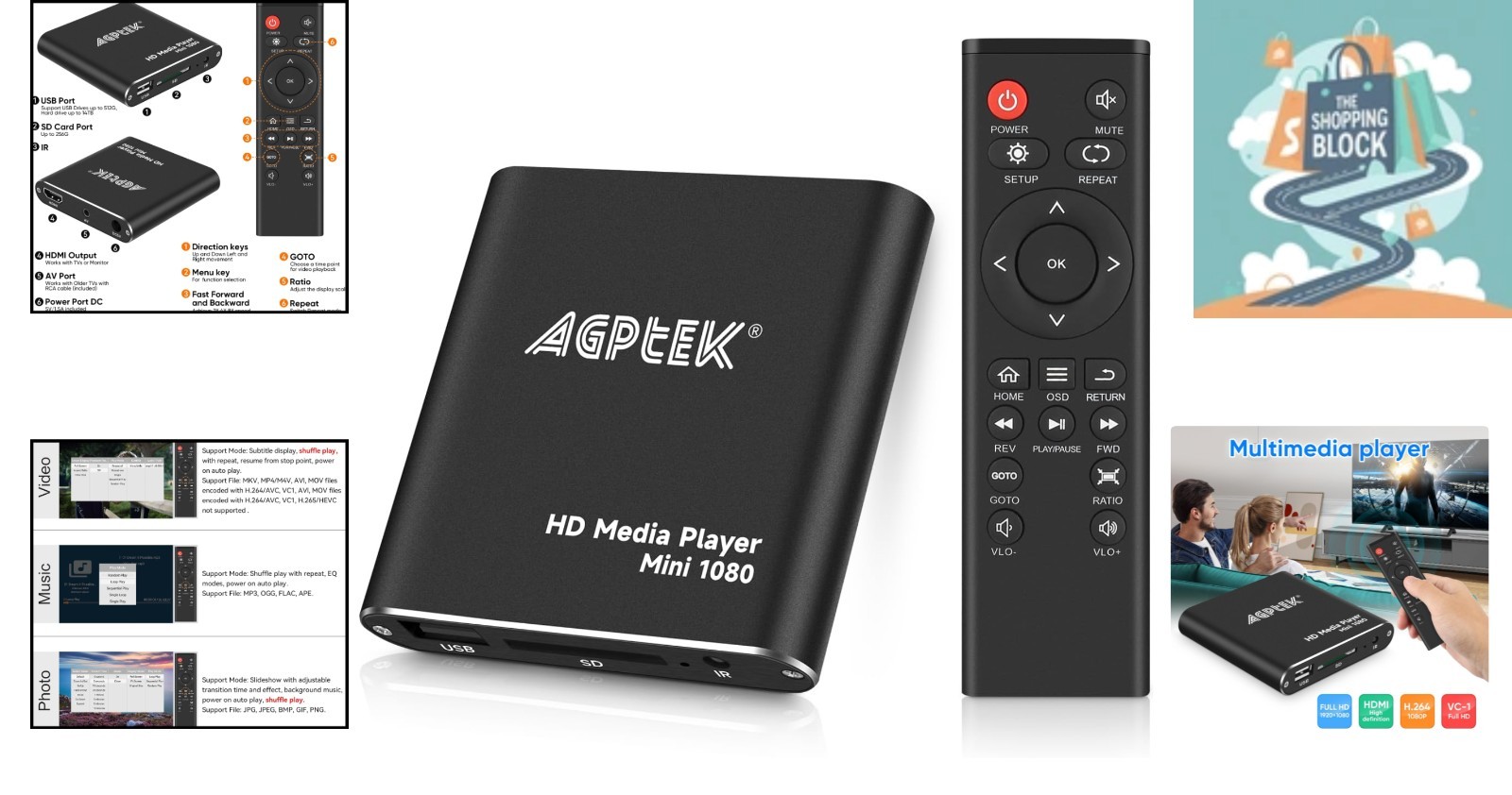 Black 1080p Mini HDMI Media Player with USB Recording & 4GB Storage