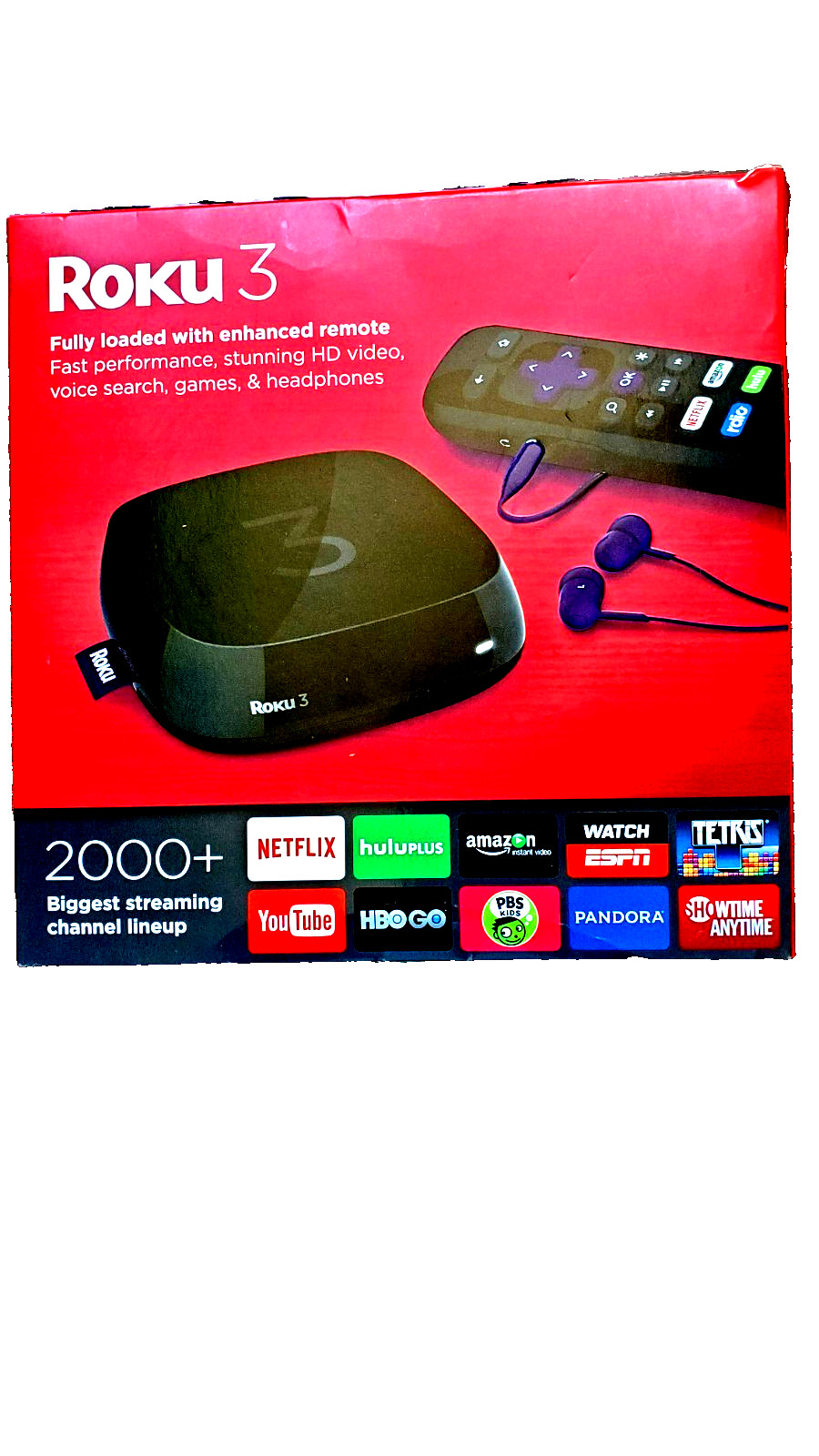 Roku 3 Digital HD Media Streamer Black model# 4230X with remote, and adapter