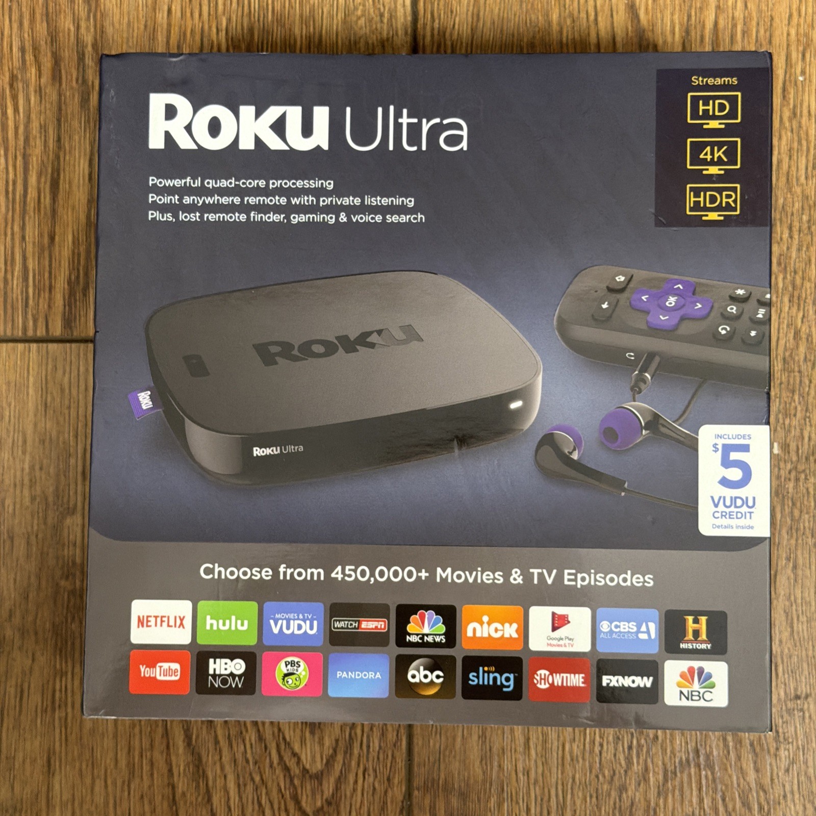 Roku 4640 RW Ultra Streaming Media Player 4K HD HDR with Headphones Black Seald