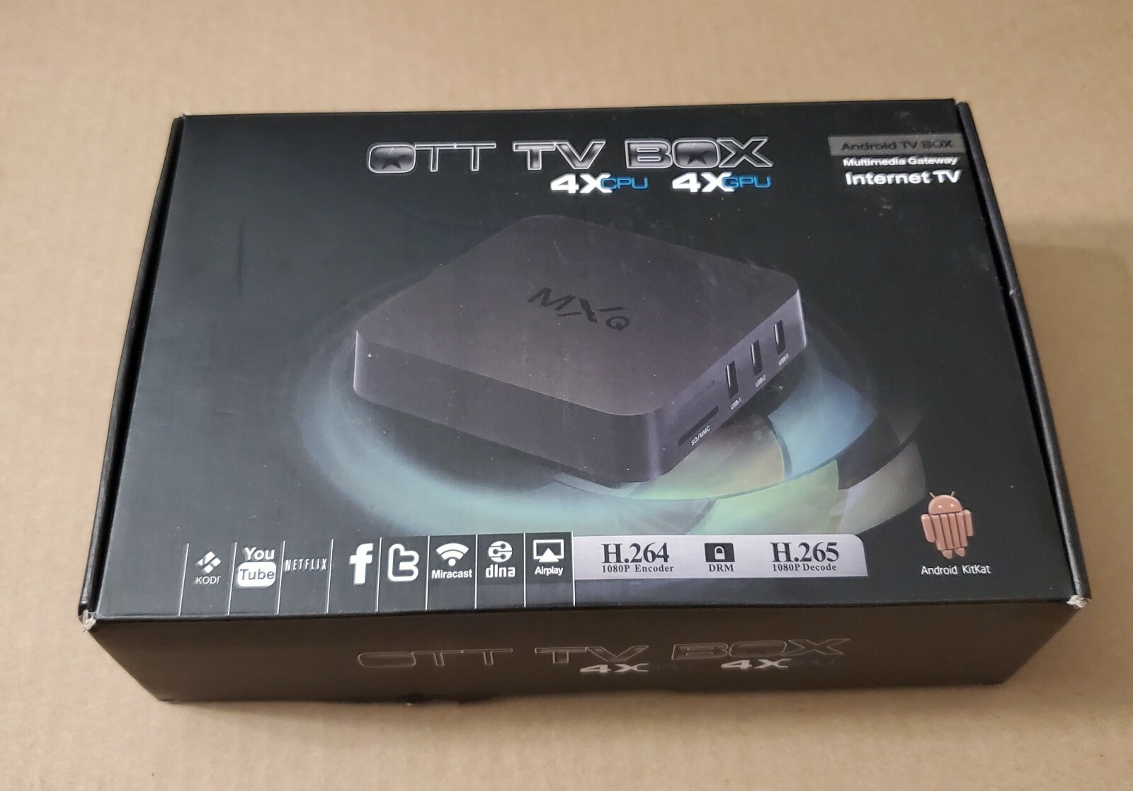 MXQ OTT Android 4.4 TV Box Internet TV 4x CPU 4x GPU H.264 H.265 1080P Full HD