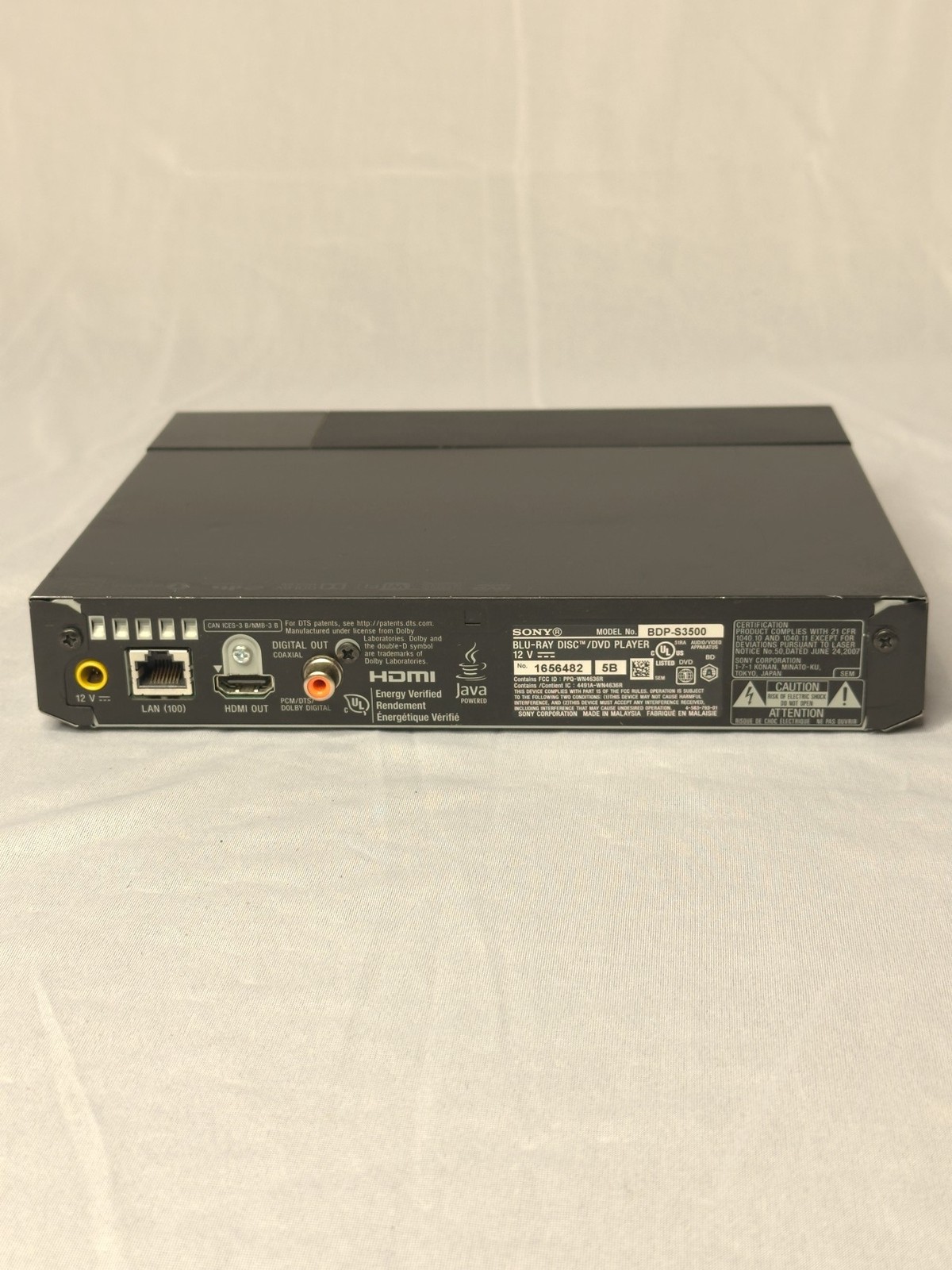 Sony Blu-ray Disc DVD Player BDP-S3500 Wi-Fi HDMI USB Black Streaming Media