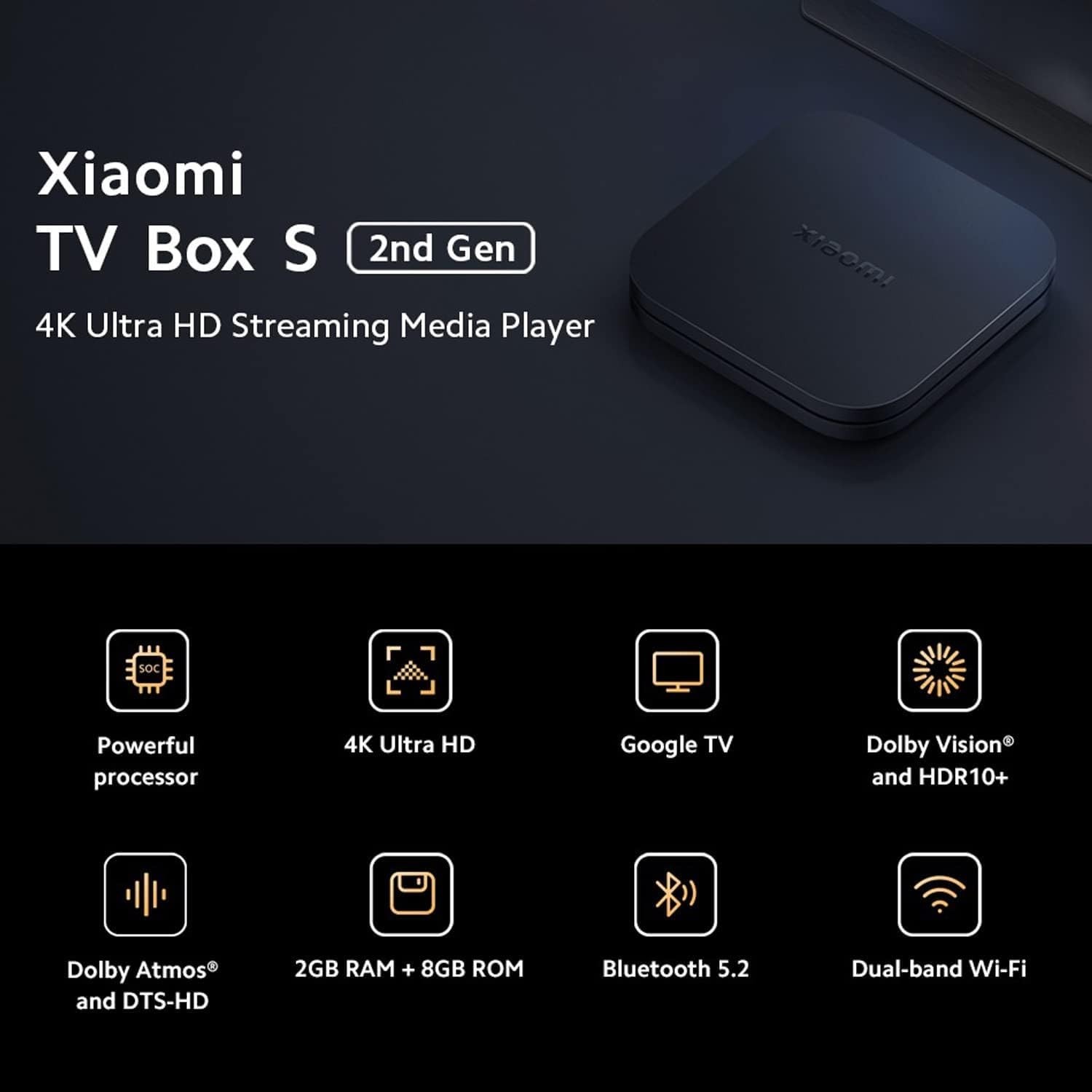4K UHD Android TV Box, Dolby Vision Atmos, WiFi 6, 2GB RAM, 32GB Storage, Voice