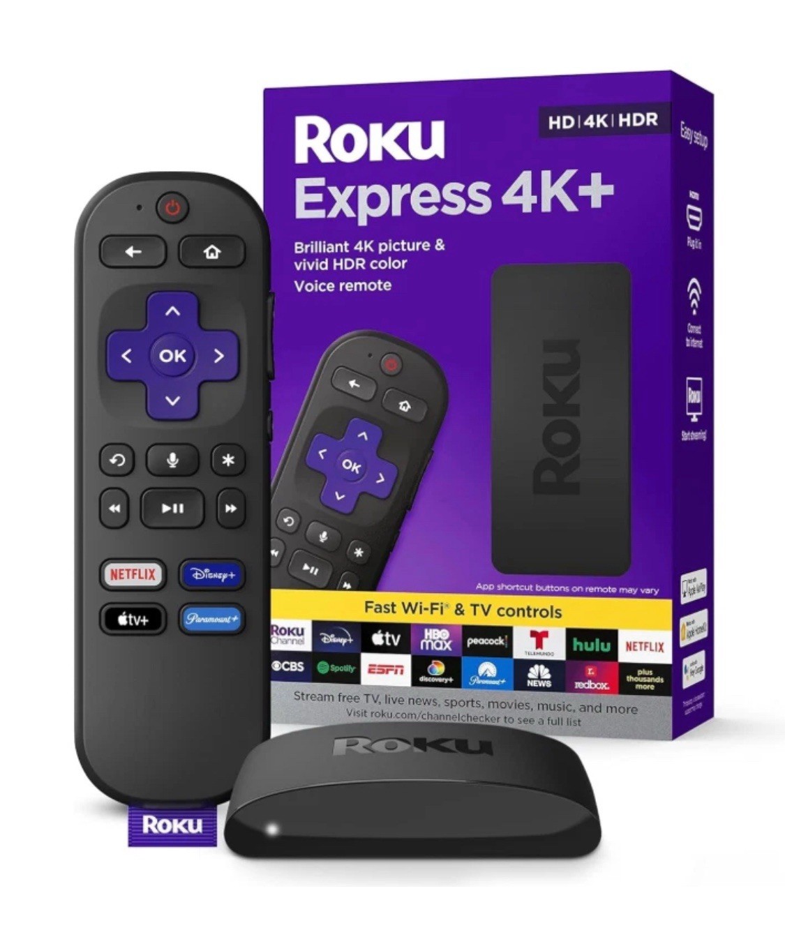Roku Express 4K+ Streaming Media Player – 4K HDR HD TV Device New Open Box