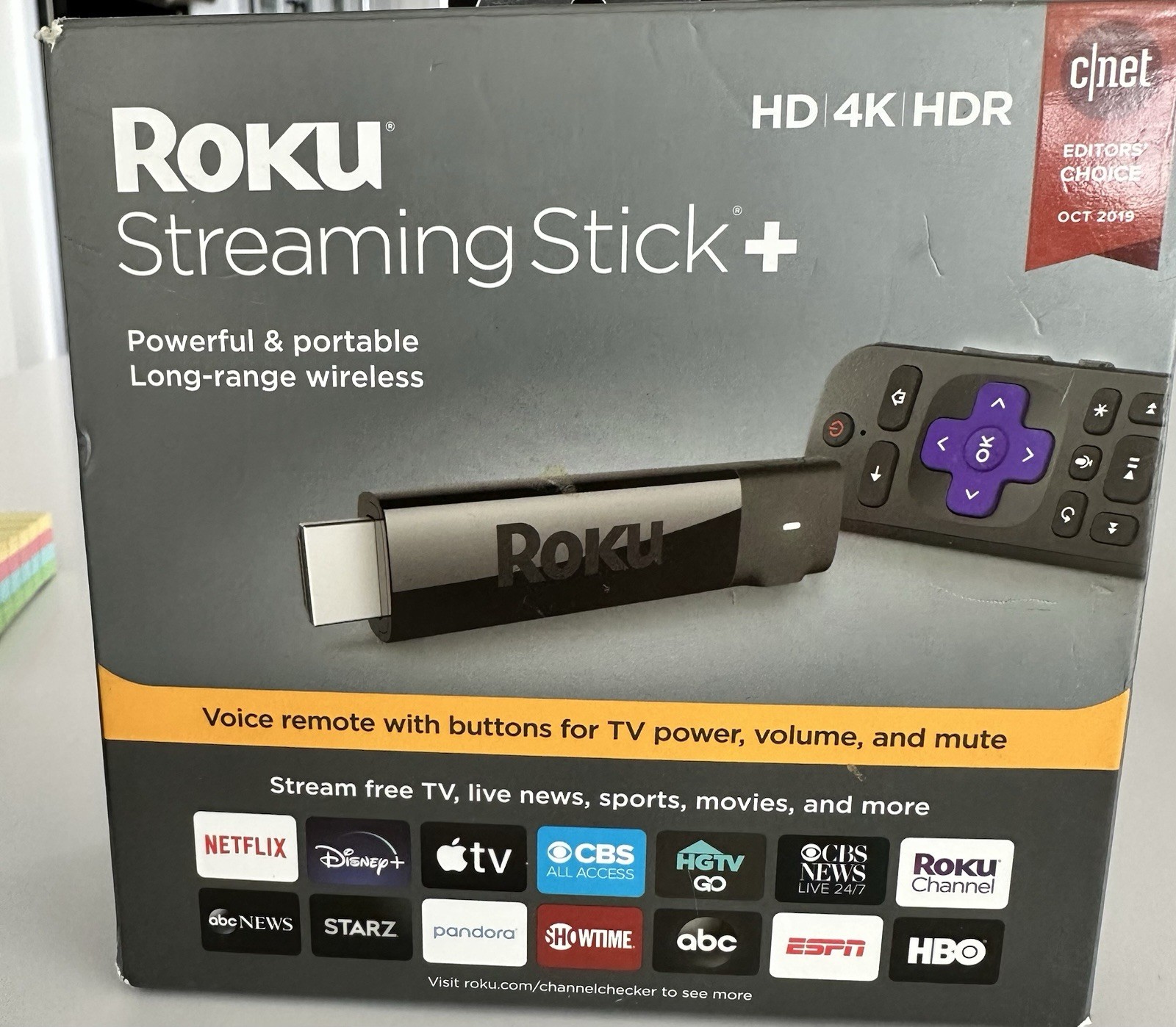 Roku Streaming Stick Plus 3810R – 4K HDR Media Player Voice Remote New Open Box