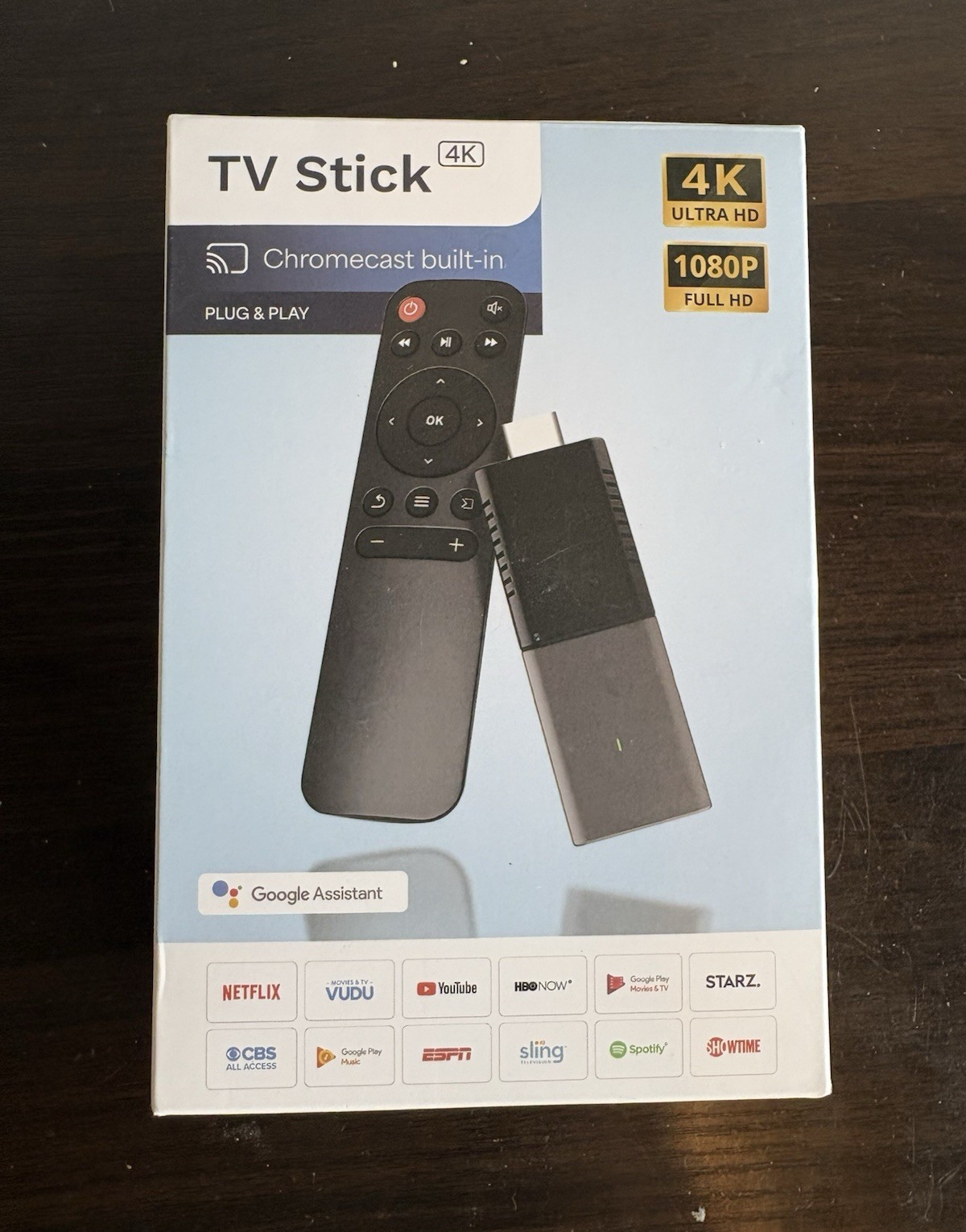 TV Stick 4K 2160p Chromecast Built-In Google Assistant Android 8GB Black Dongle