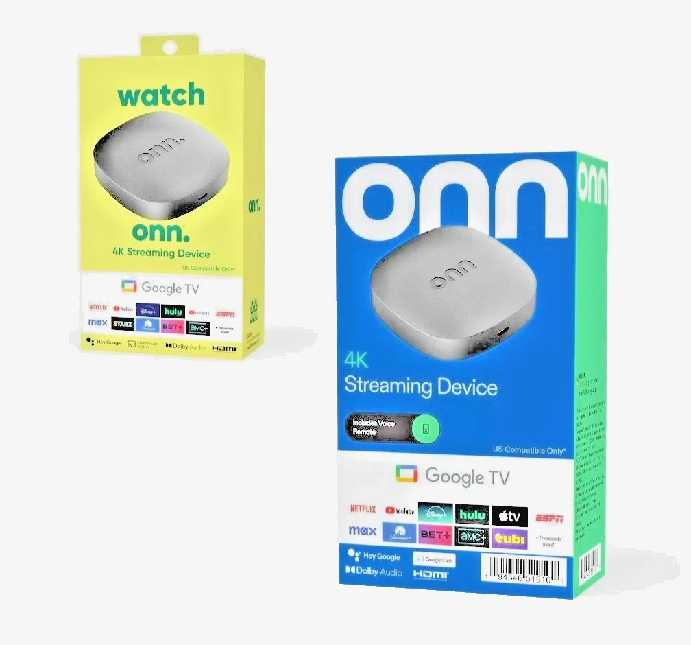 Brand New Onn 4K Streaming Device, Google TV – Ultra HD, 8GB Storage, 2GB