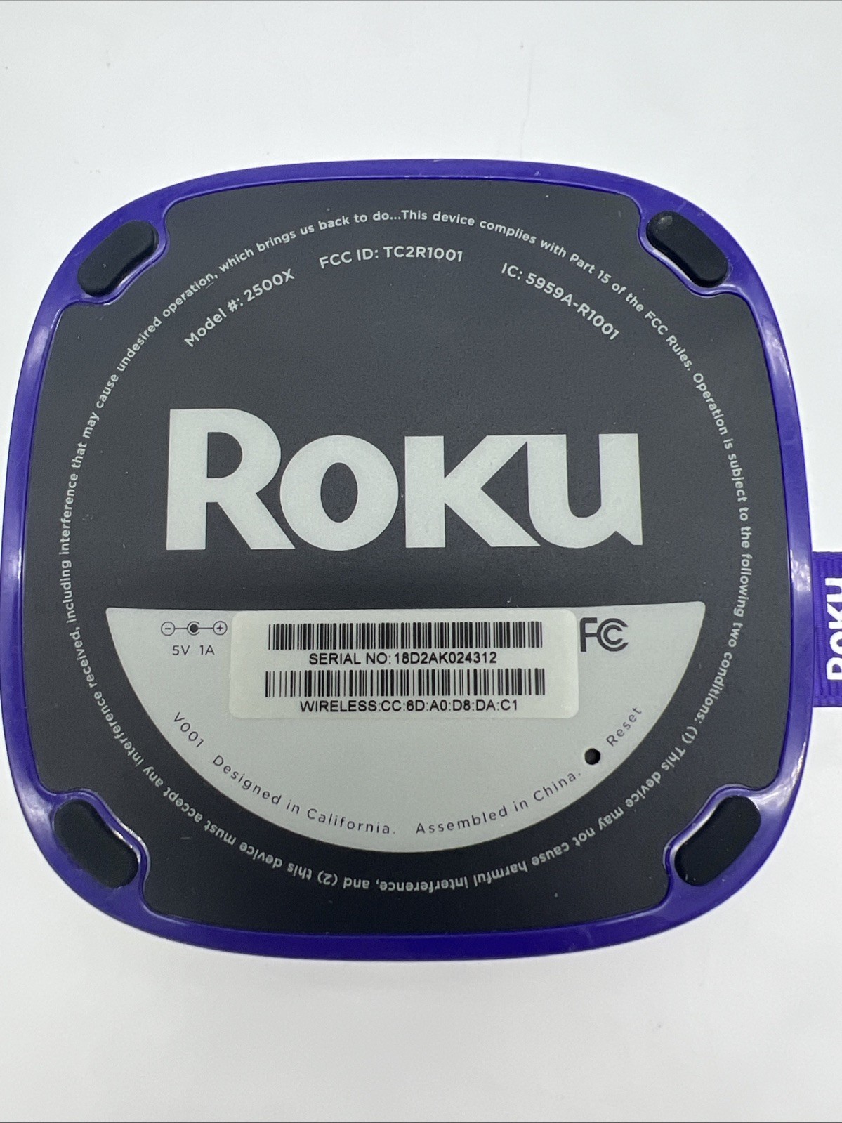 Roku HD Model 2500X Media Streamer With Power Cord, RCA Cable, & Remote