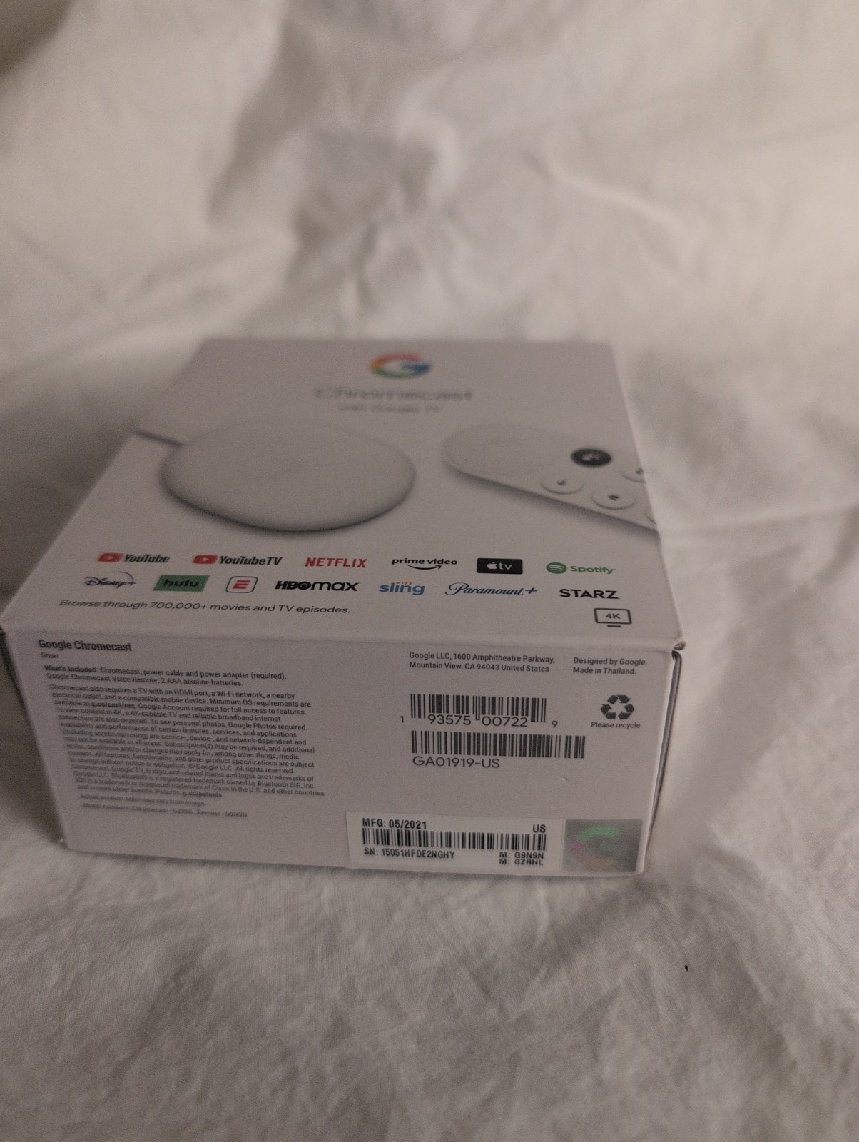 Google Chromecast with Google TV (Snow) Model GA01919-US 4K UHD