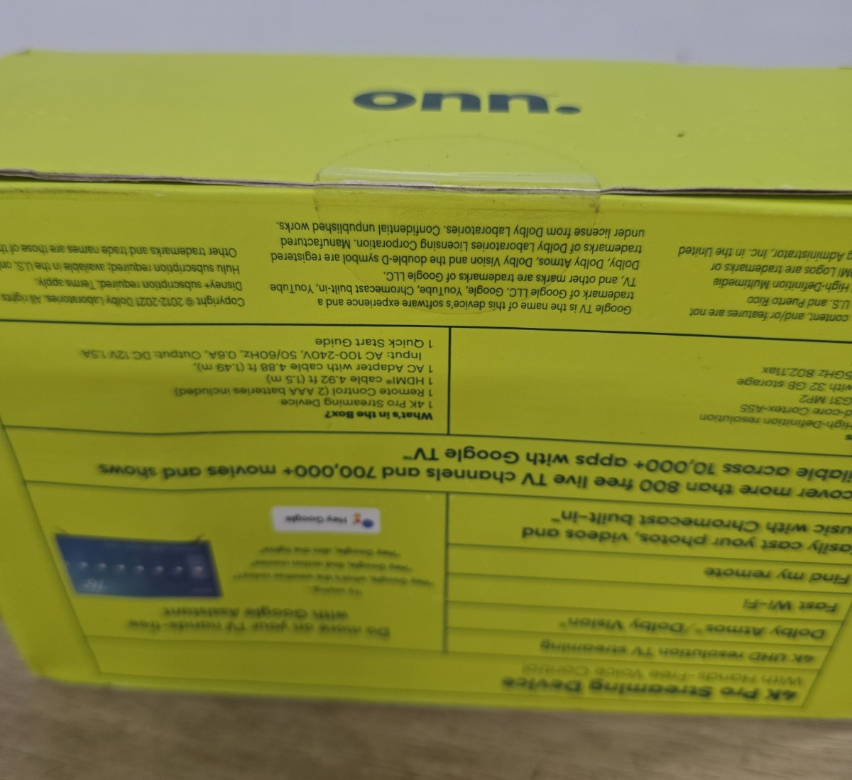 ONN 4K Pro Google TV Streaming Device w Dolby Atmos/Dolby Vision