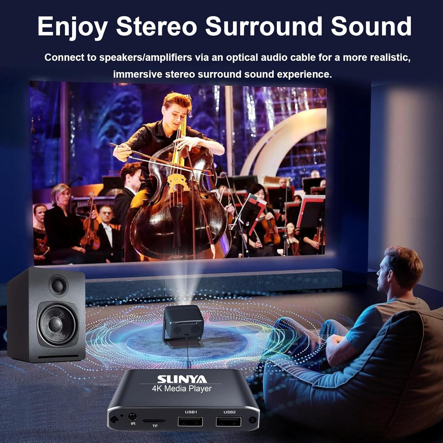 4K Ultra HD Digital Media Player with Remote Control, Supports HDD/USB Drive/Mic