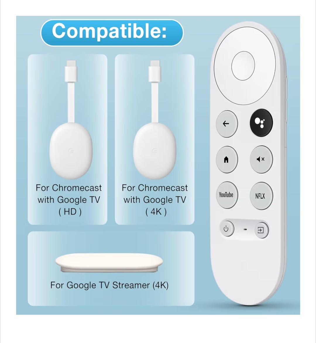 Chromecast Replacement Remote for Google TV 4K/HD – Only for Snow Chromecast