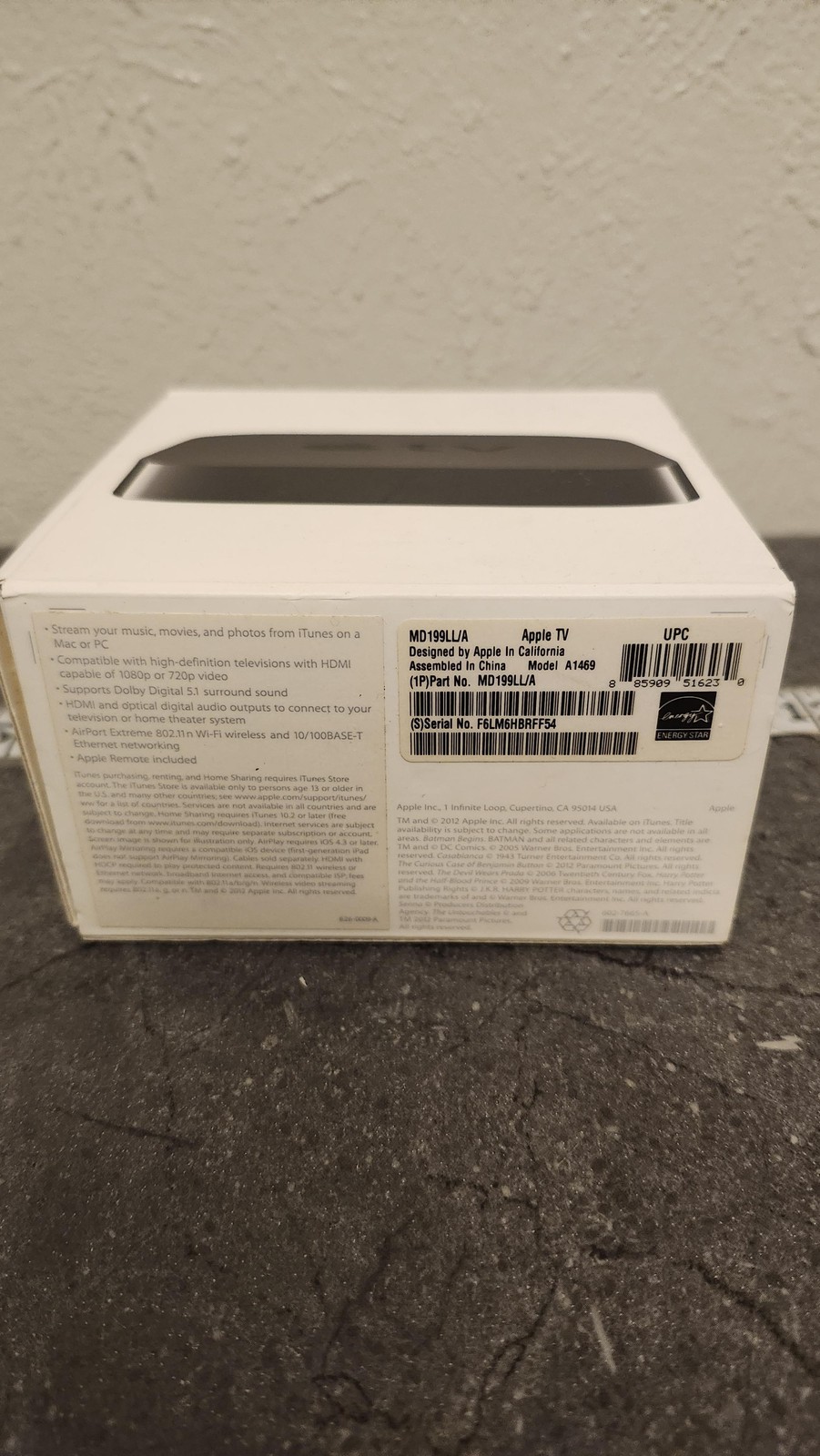 Apple TV 3rd Gen Model A1469 1080p HD Streaming Media Player W/ Cord
