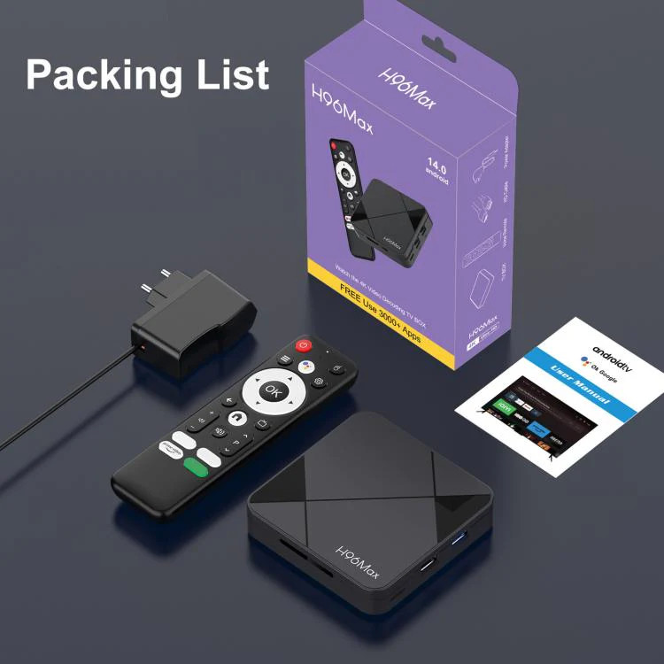 H96Max 4K UHD Android 14 Smart TV Box with Remote Control, RK3518 Quad-Core, 1G