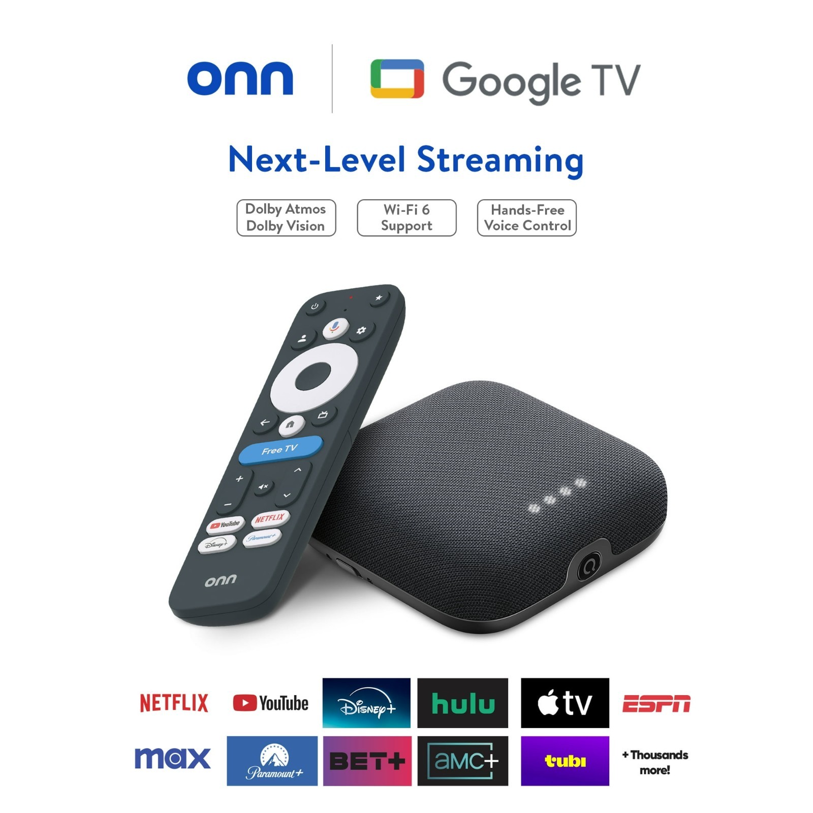 New 2025 onn. Google TV 4K Pro Streaming Device w/ Hands Free Voice Control