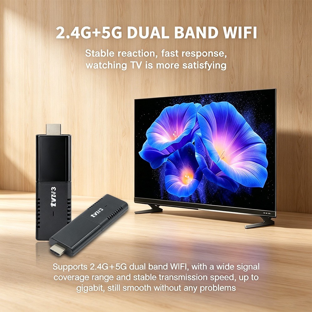 TVR3 4K Android 14 Smart TV Stick 4GB RAM 32GB Storage WiFi6 Media Player