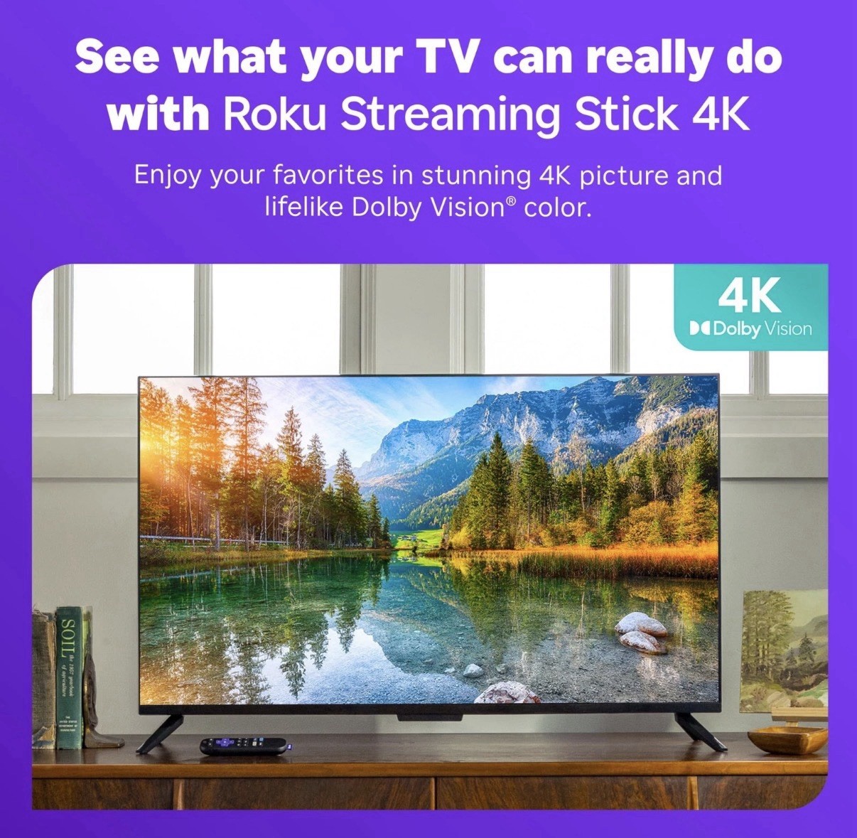 Roku Streaming Stick 4K Black 2160p HDR Dolby Vision Wi-Fi HDMI Voice Remote
