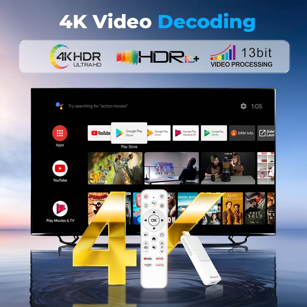 Android TV Stick 4K, 2025 TV Stick Android 14.0 2GB RAM 16GB ROM Ultra HD RK3…