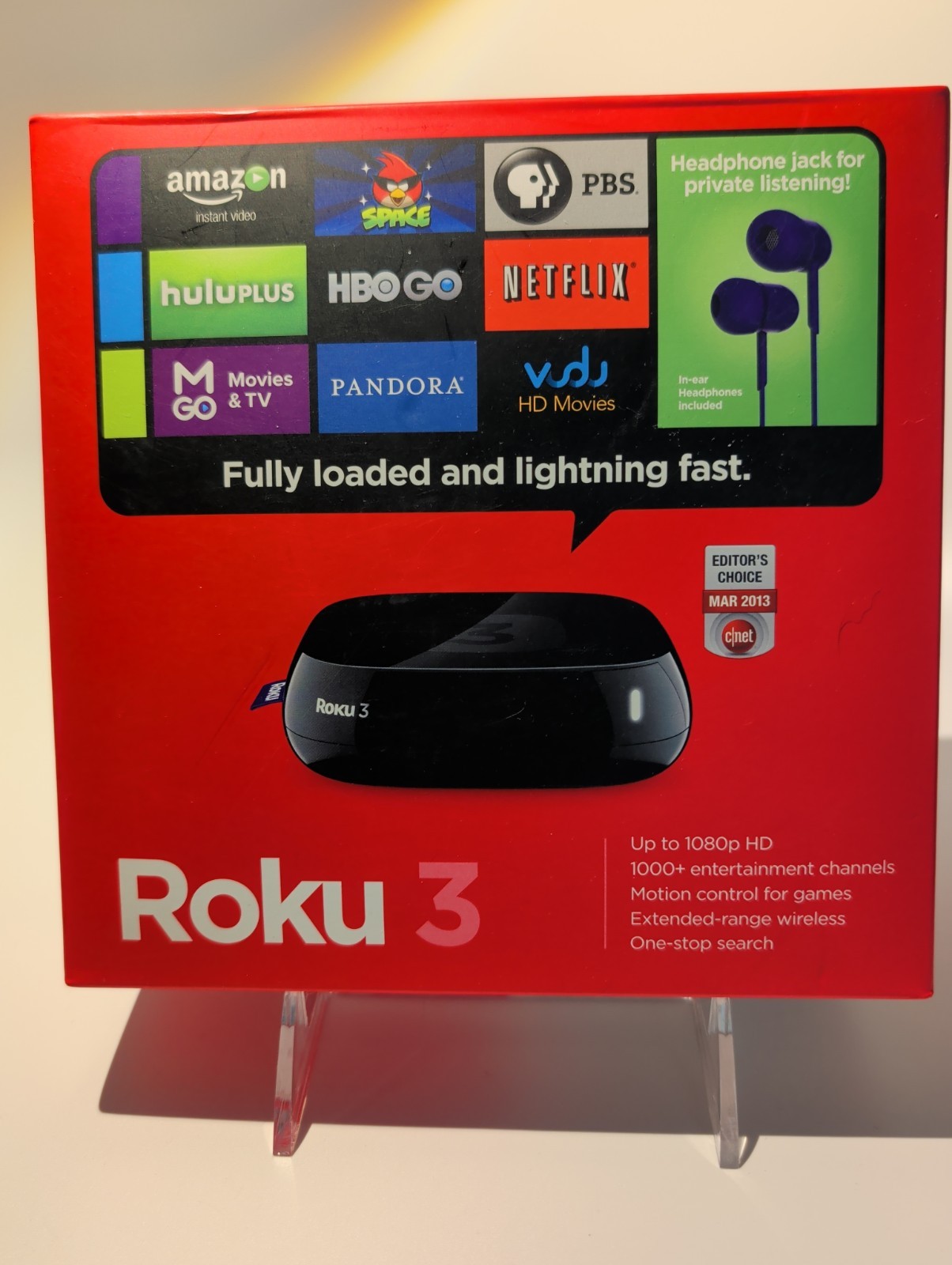 Roku3 Streaming Media Player Wi-Fi 1080p 4200R. Motion remote UPC 829610880365
