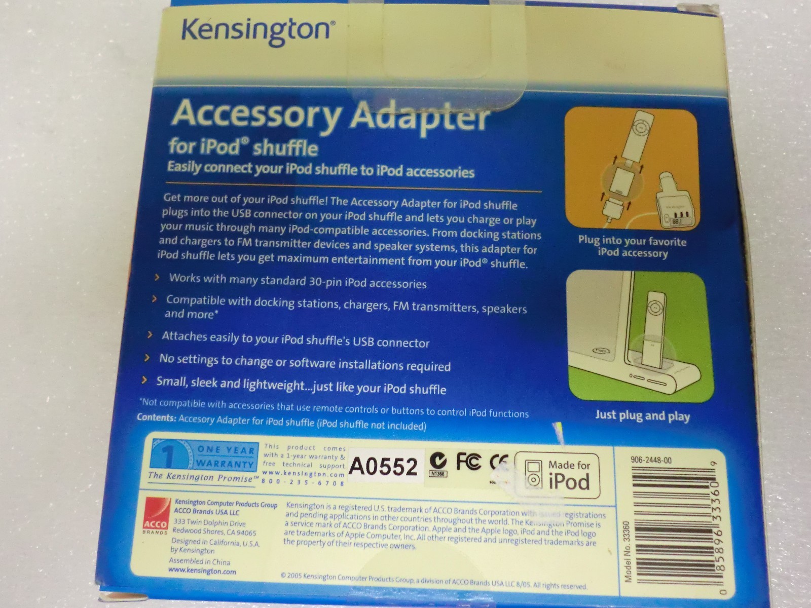 Kensington Accessory Adapter for Ipod Shuffle – Sealed