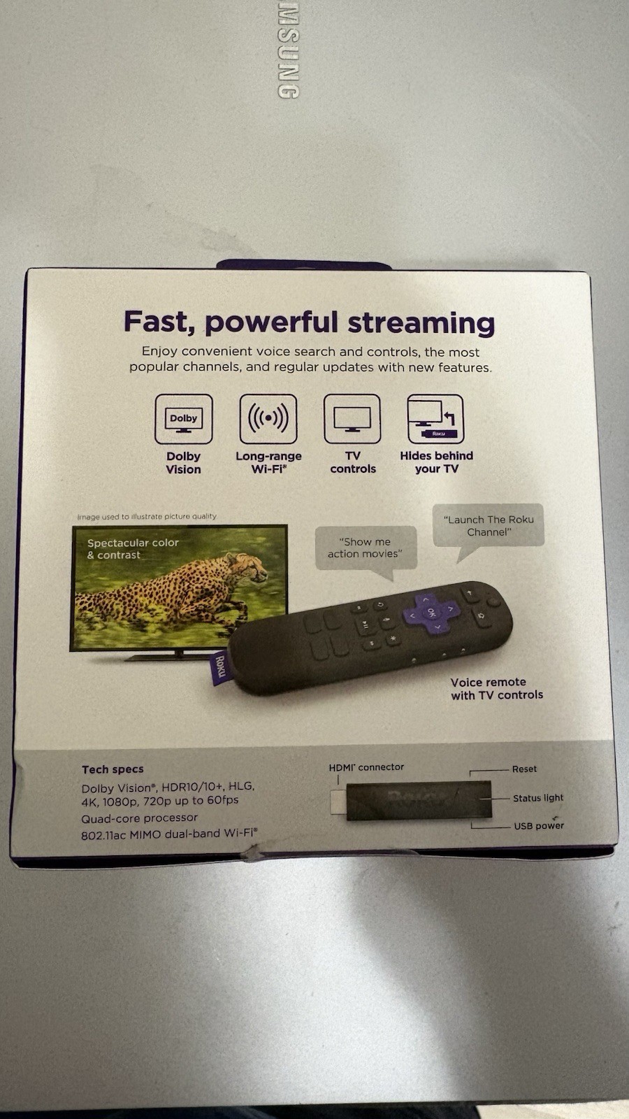 Roku Streaming Stick 4K HDR Dolby Vision Voice Control Wi-Fi HDMI Portable Black
