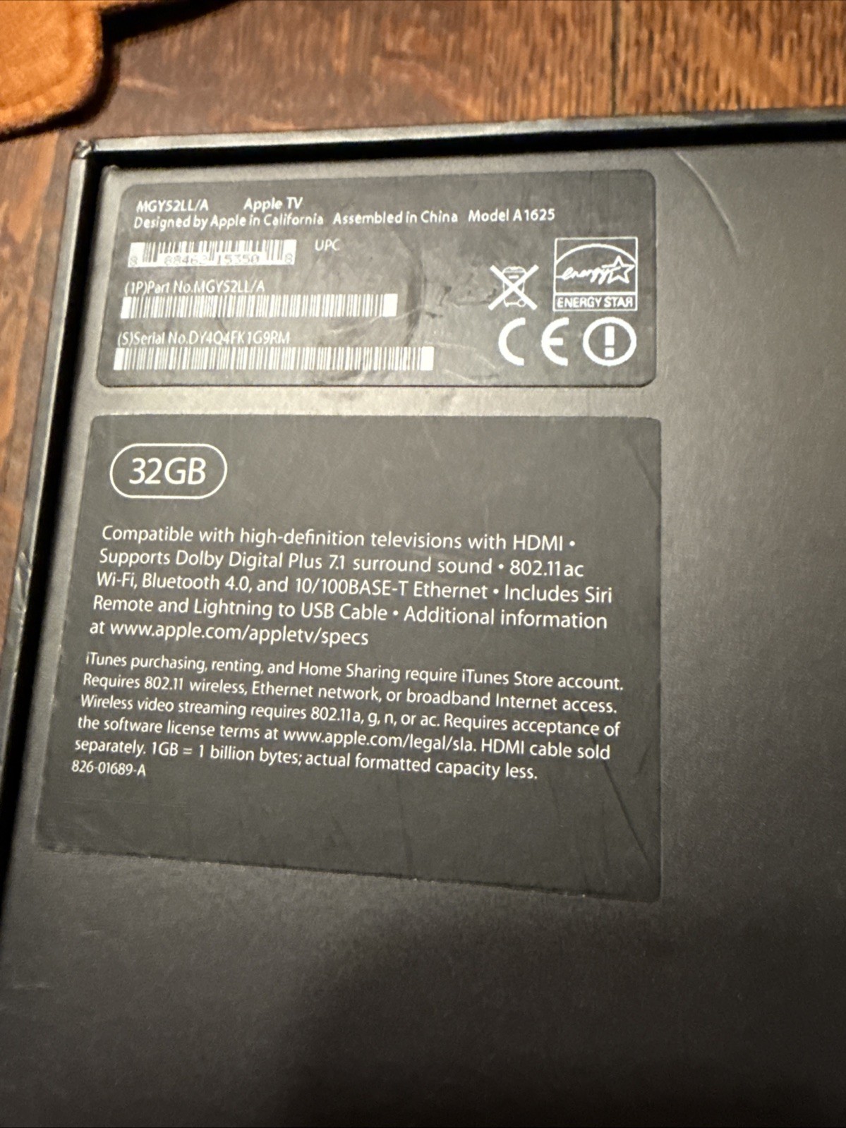 Apple TV 1080p 32GB MR912LL/A Model: A1625 EMPTY BOX ONLY No Accessories