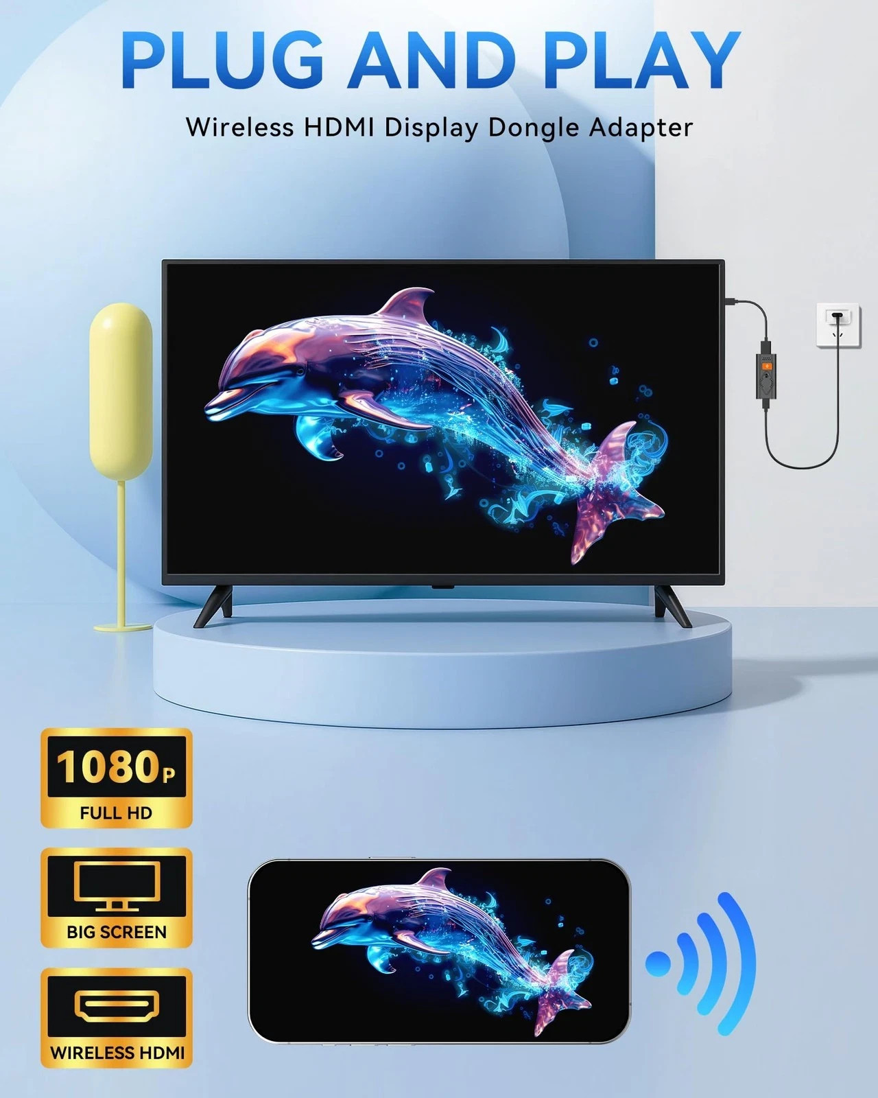Tongtion Wireless HDMI Display Dongle 1080p AirPlay Miracast 5GHz WiFi iOS macOS