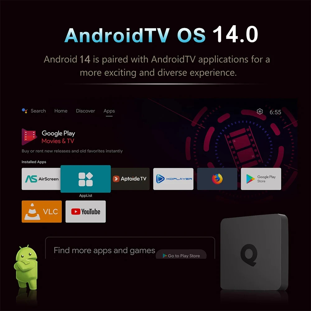 Q1 Android 14 TV Box 8K Allwinner H313 Quad Core 8GB/128GB 5G WiFi BT5.4