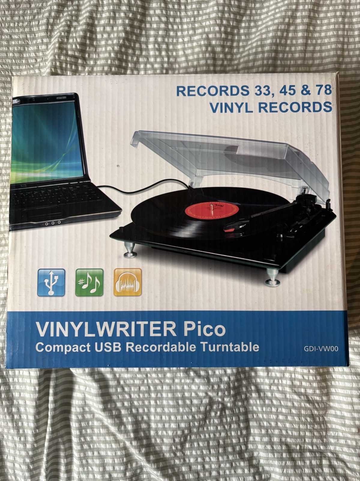 Box Grace Vinyl Writer Pico USB Turntable Record & Digitize Vinyl (33/45/78 RPM)