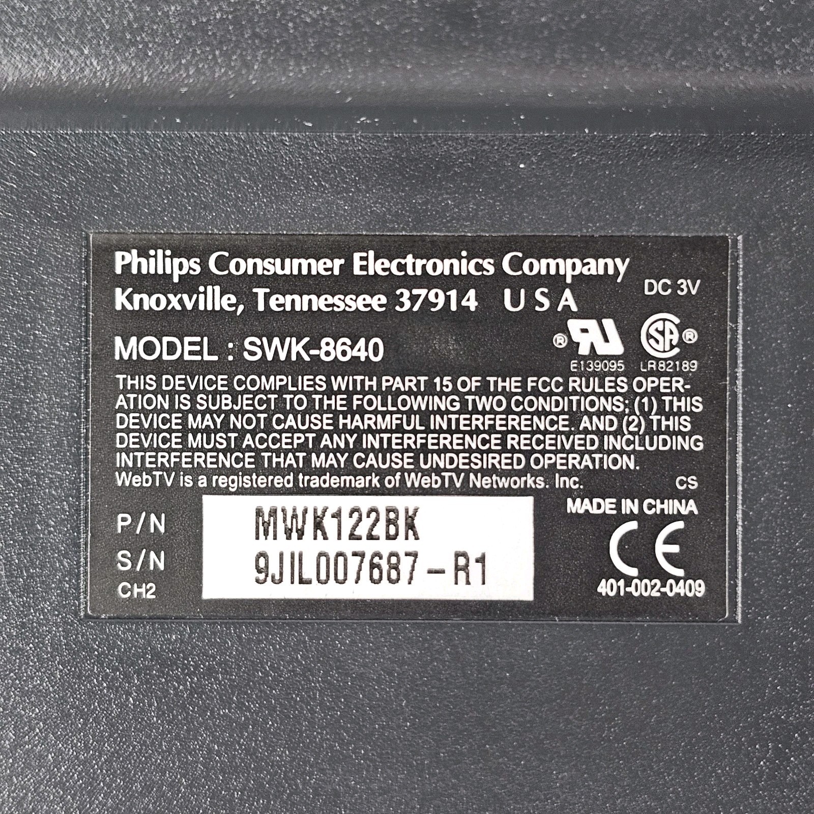 Philips Magnavox SWK-8640 Wireless Keyboard for WebTV