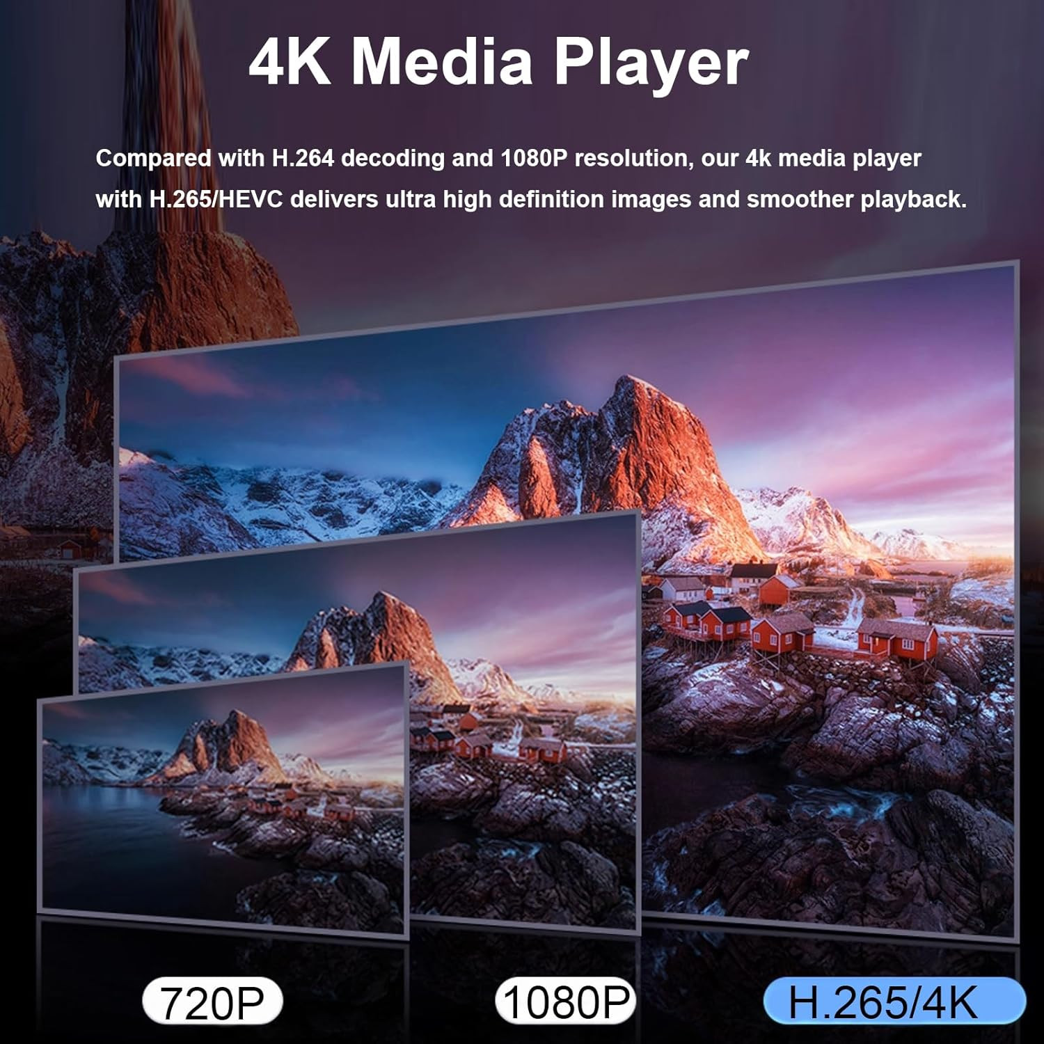 4K Ultra HD Digital Media Player with Remote Control, Supports HDD/USB Drive/Mic