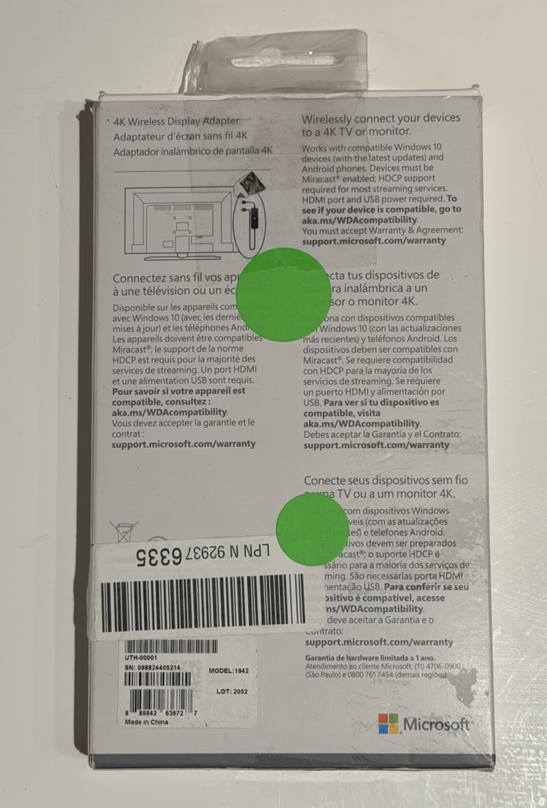 MICROSOFT 4K WIRELESS DISPLAY ADAPTER 1942