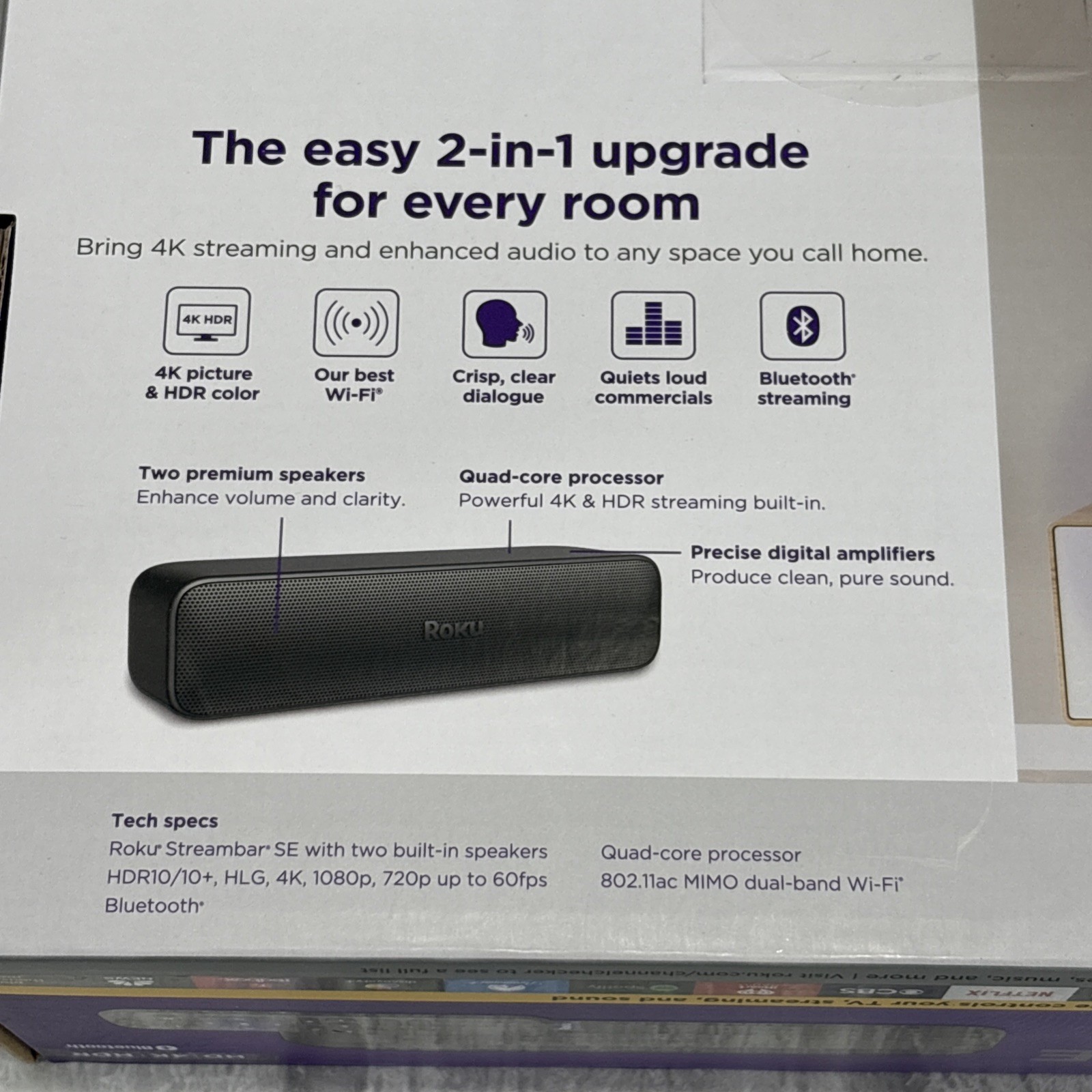 Roku Streambar SE 4K Bluetooth Wi-Fi Media Streamer w/ Remote, HDMI, Optical
