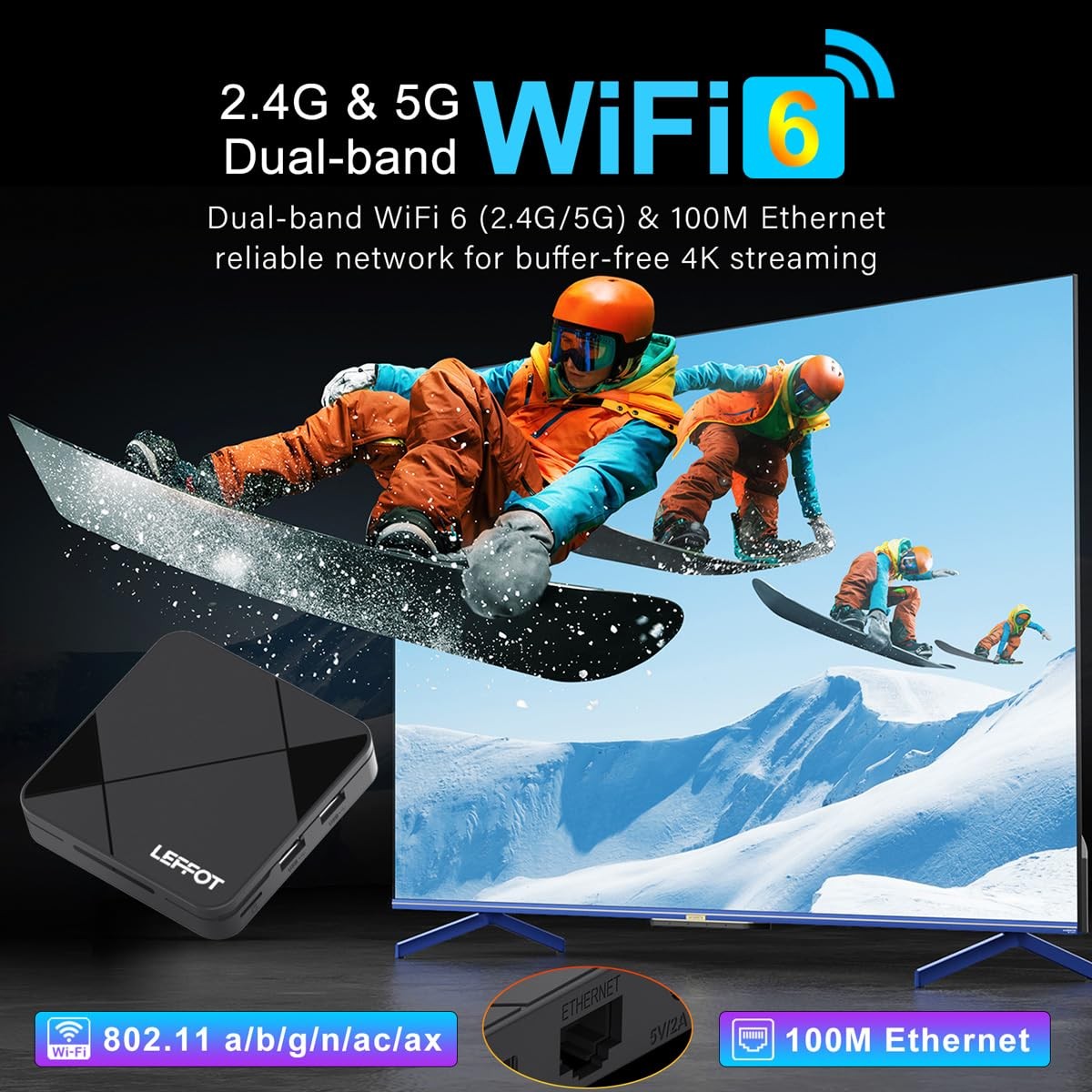 Android 14.0 TV Box 2026, 2GB RAM + 16GB ROM, LEFFOT 4K Ultra HD Home Streami…