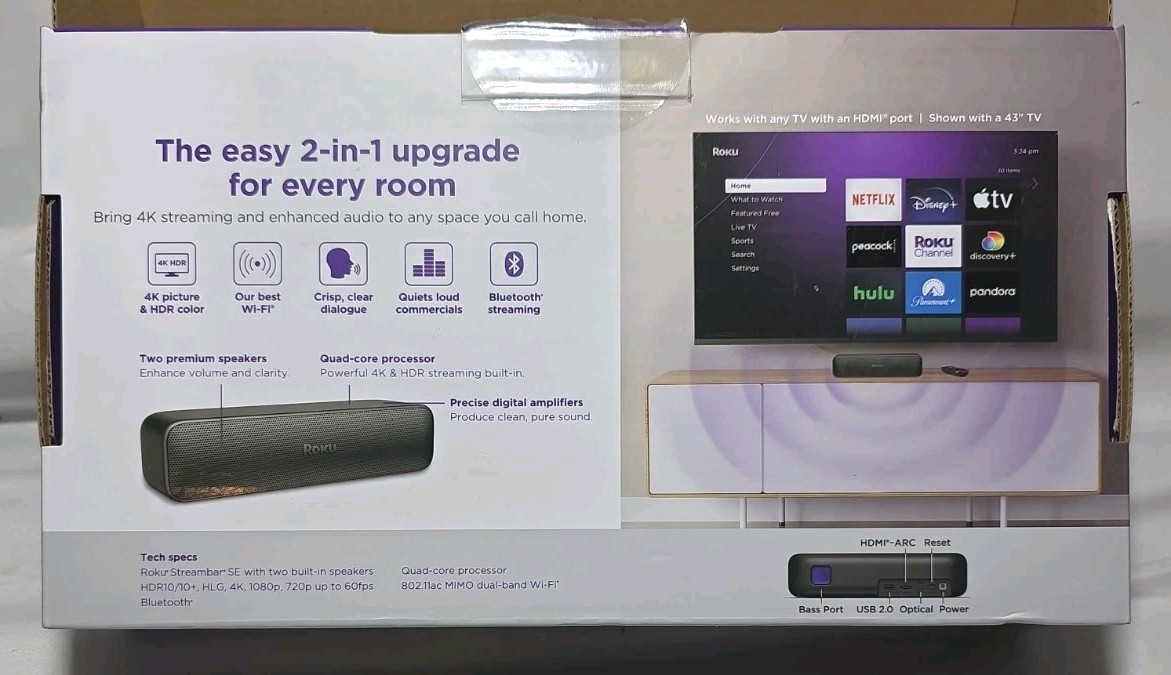Roku Streambar SE 2-in-1 TV Soundbar with Built-in Streaming NEW-OPEN BOX