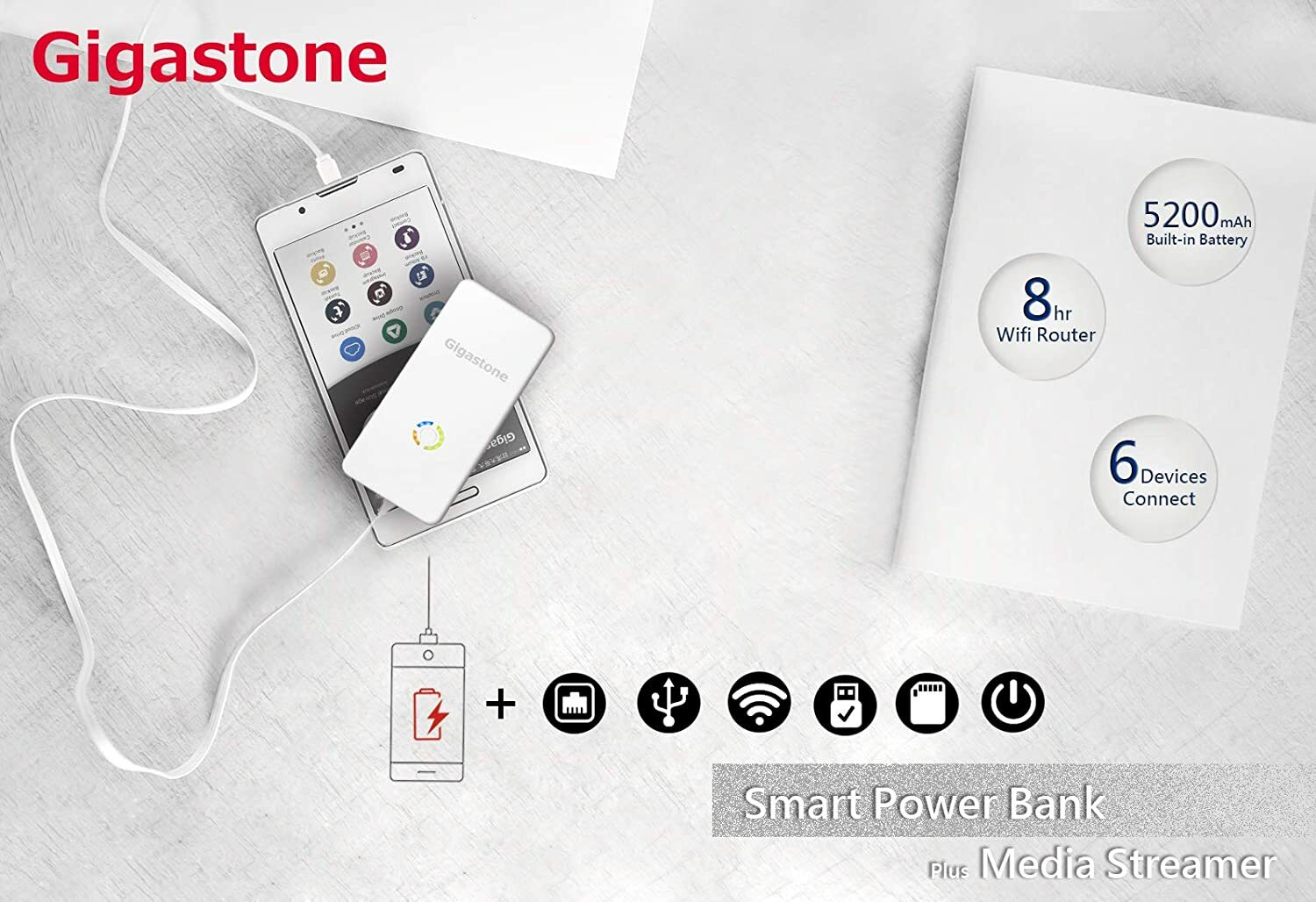 4Pack Gigastone 4 in 1 Media Streamer 5200mAh Power Bank/ Wireless Card Reader
