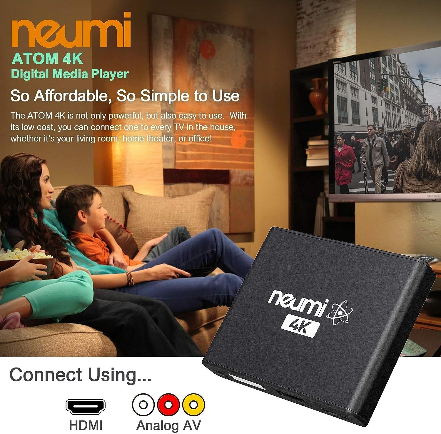 NEUMI Atom 4K Ultra-HD Digital Media Player, USB Drives, SD Cards HDMI Analog AV