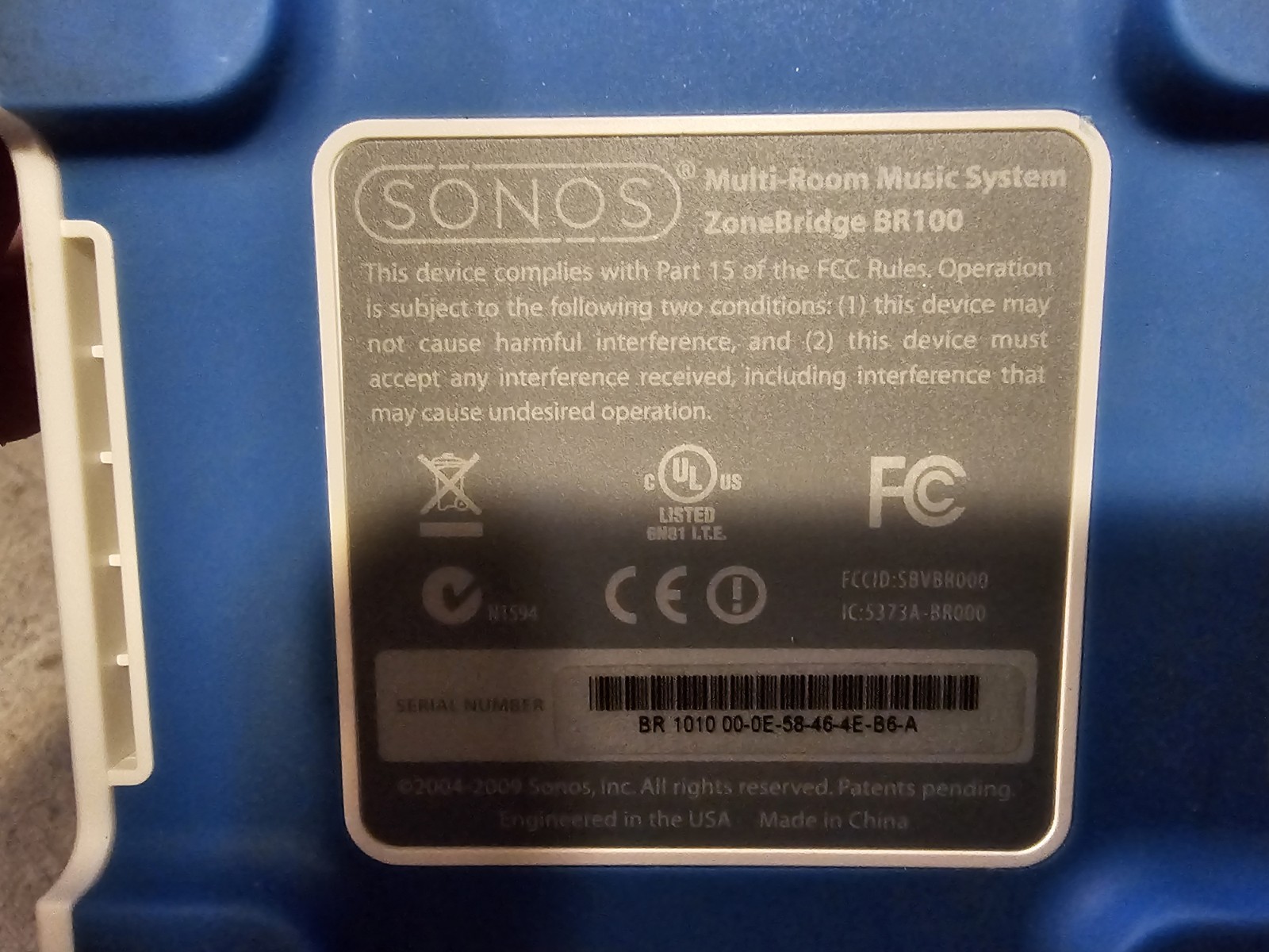 Sonos ZoneBRIDGE Multi-Room Music System BR100 Wireless HiFi w/ OEM Power Supply