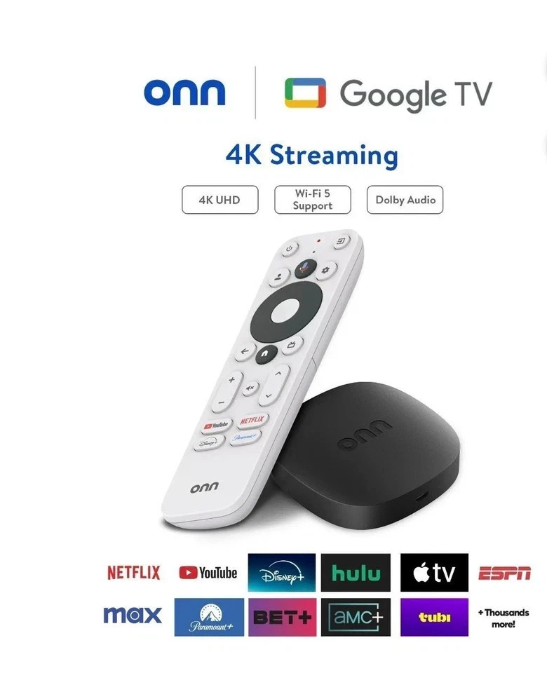 Brand New Onn 4K Streaming Device, Google TV – Ultra HD, 8GB Storage, 2GB