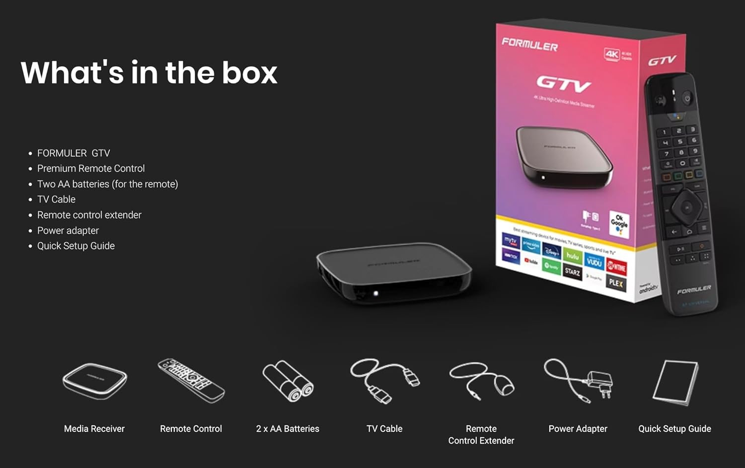 GTV 4K Media Streaming Box – Voice Remote, Dual-Band WiFi, 4K Ultra HD, Certifie