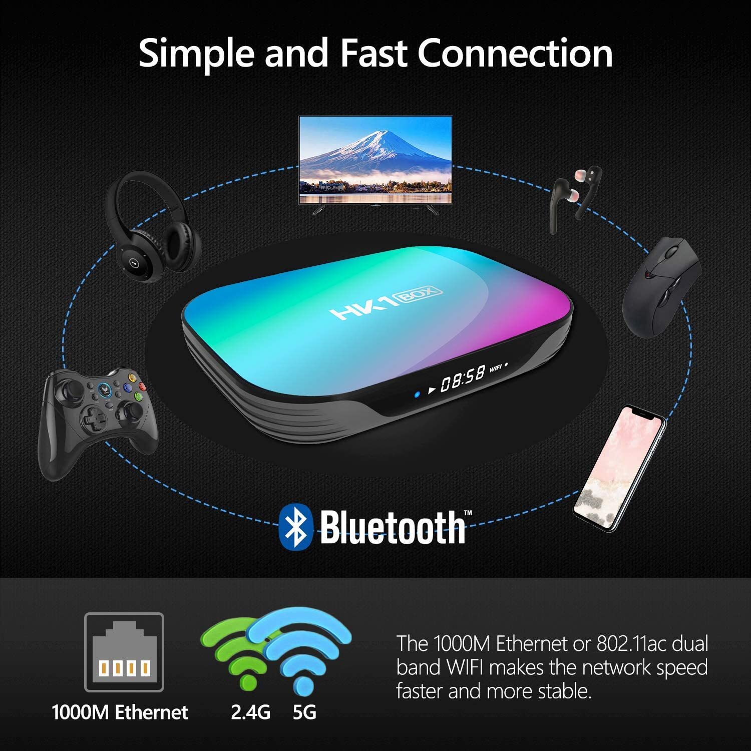 Android 9.0 TV Box 4GB RAM 64GB ROM TV Box HK1 Box Amlogic S905X3 64-bit wifi