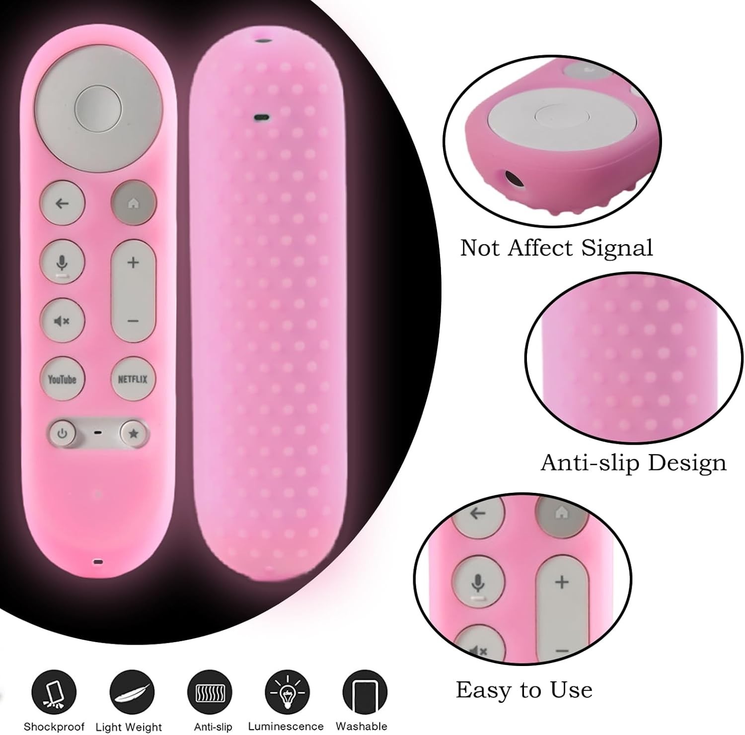 Glow Pink Google TV Chromecast 4K 2024 Remote Case Glow in Dark