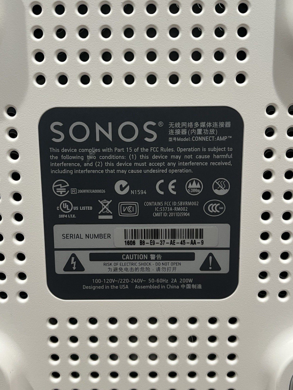 Sonos Connect:Amp Gen 2 White/Gray Digital Streaming Amplifier S2 TESTED WORKS